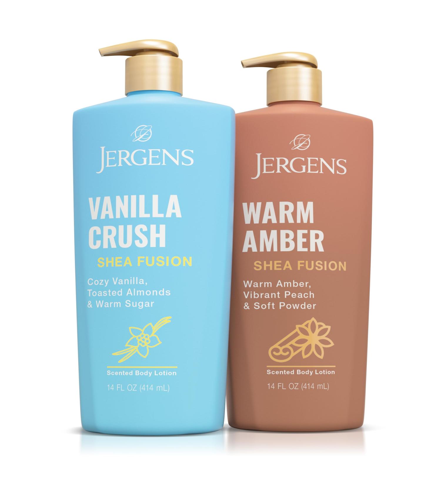 Jergens Shea Fusion Body Lotion Dual Pack Moisturizer with Shea Butter and Vitamin E Vanilla Crush 14 fl oz and Warm Amber 14 fl oz Pack of 2 - Buy Online on GoSupps.com