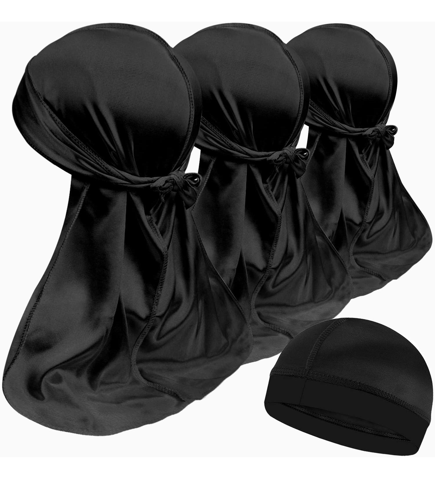 3PCS Silky Durags and 1 Wave Cap Pack for Men - Ideal Christmas Gift for 360 540 720 Waves - Black - Buy Online on GoSupps.com