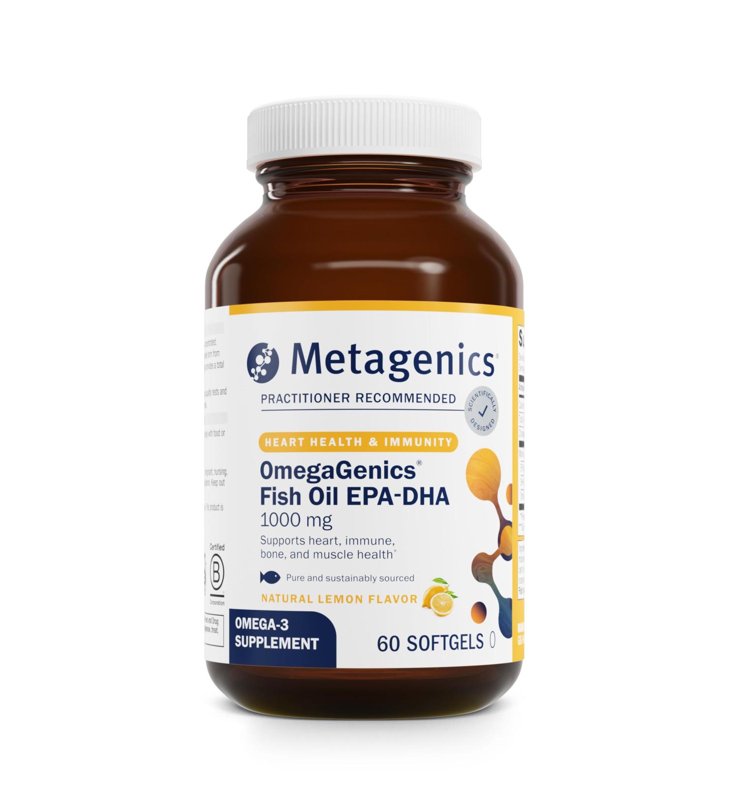 Metagenics OmegaGenics EPA-DHA 1000 mg - High Potency Omega-3 Fish Oil Supplement for Heart Brain & Joint Health* - Sustainably Sourced - 60 Softgels Lemon 60 Count (Pack of 1) - Buy Online on GoSupps.com