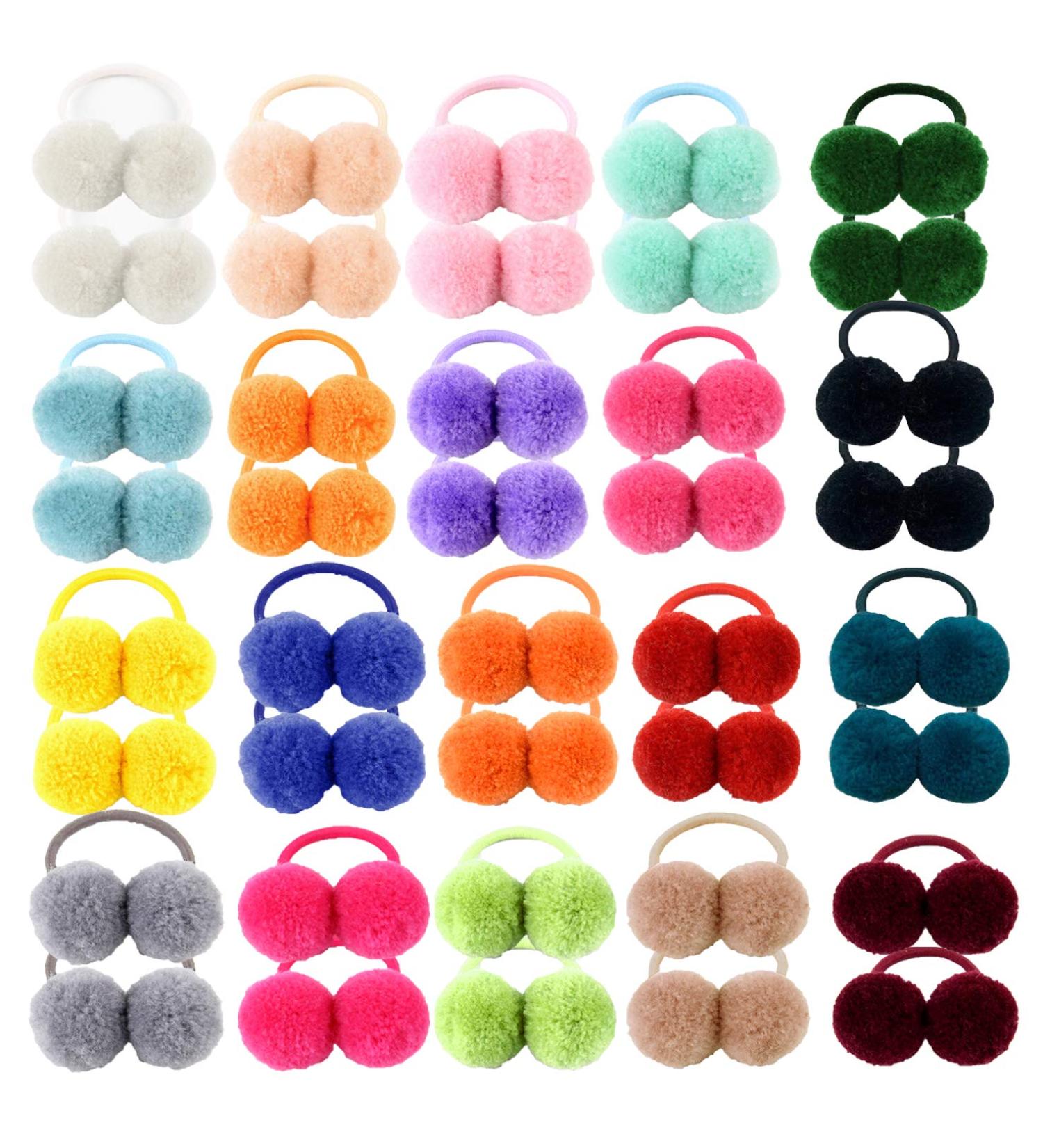 40-Piece Baby Girls Pom Pom Hair Ties - Elastic Fluffy Ponytail Holders for Toddlers and Kids - Buy Online on GoSupps.com