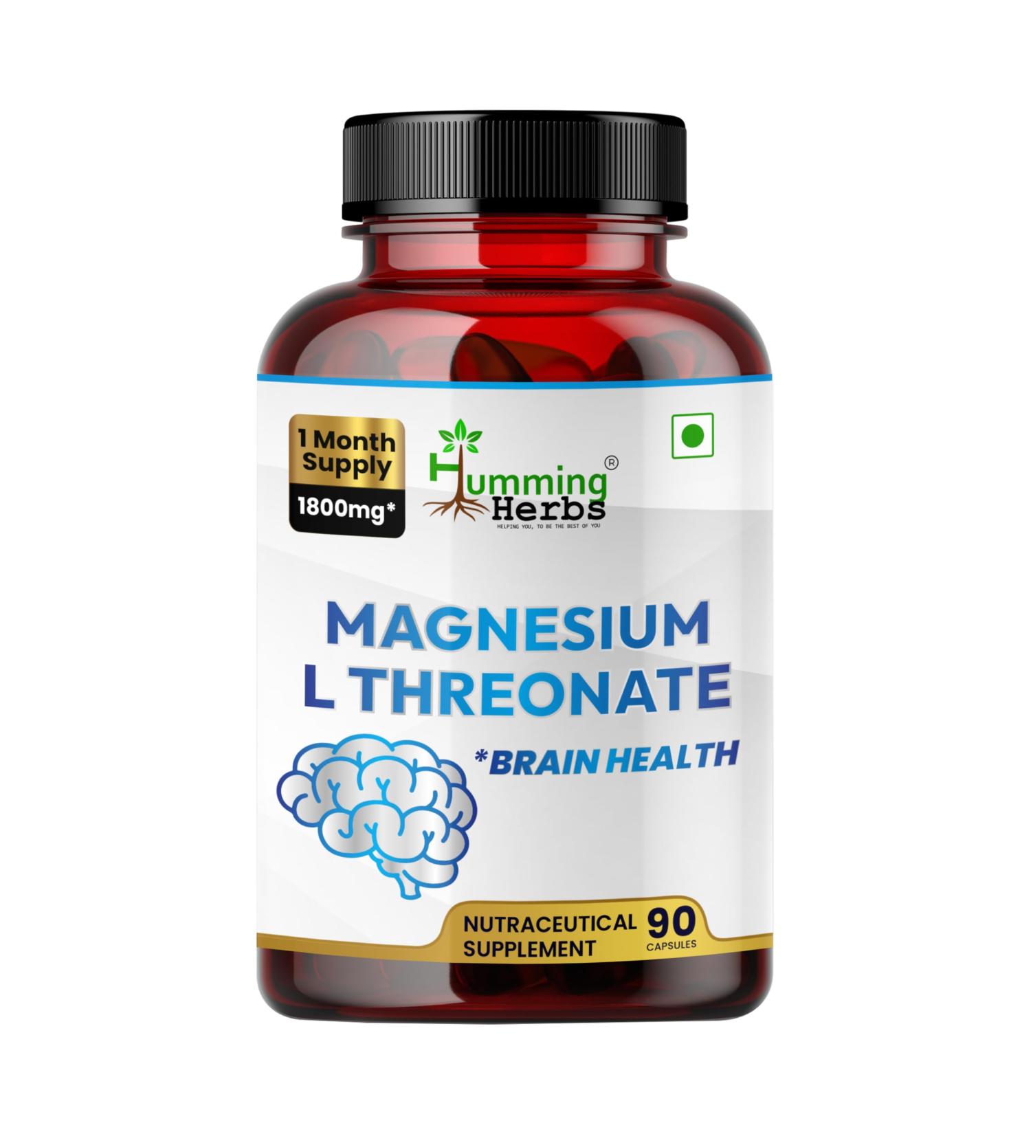 Humming Herbs Magnesium L-Threonate 1 800 mg per Serving (Elemental Magnesium 183 mg) 90 Vegetarian Capsules (30 Servings) Brain & Nervous System Support - Buy Online on GoSupps.com