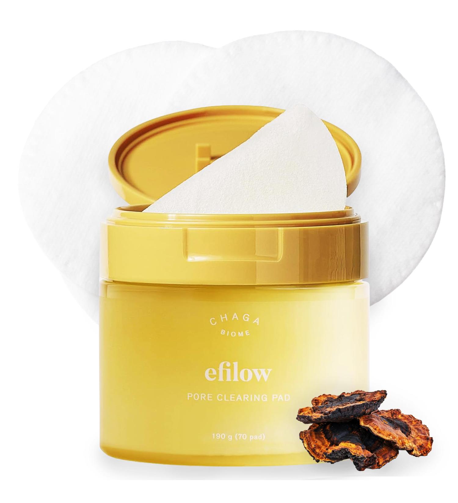 efilow Chaga Mushroom Biome Pore Clearing Pad Vegan Facial Exfoliating Toner Pads with AHA BHA PHA LHA 70 Pads 190g - Buy Online on GoSupps.com