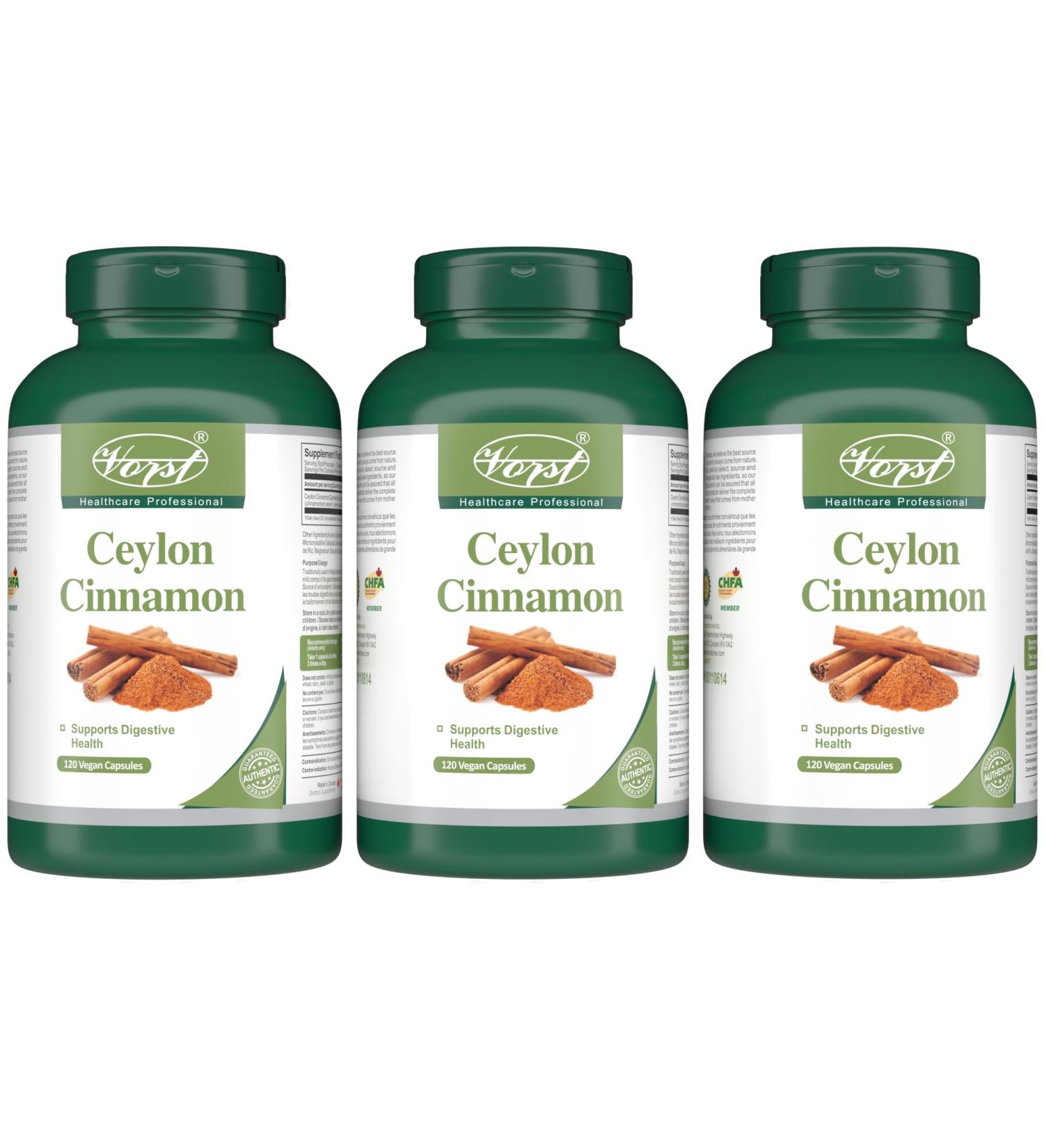 VORST Ceylon Cinnamon 600mg 3 X 120 Vegan Capsules | Gluten Free Supplements for Digestive & Metabolic Health | Cinnamon Sticks Powder Pills | 3 Bottles 1 count (Pack of 360) - Buy Online on GoSupps.com