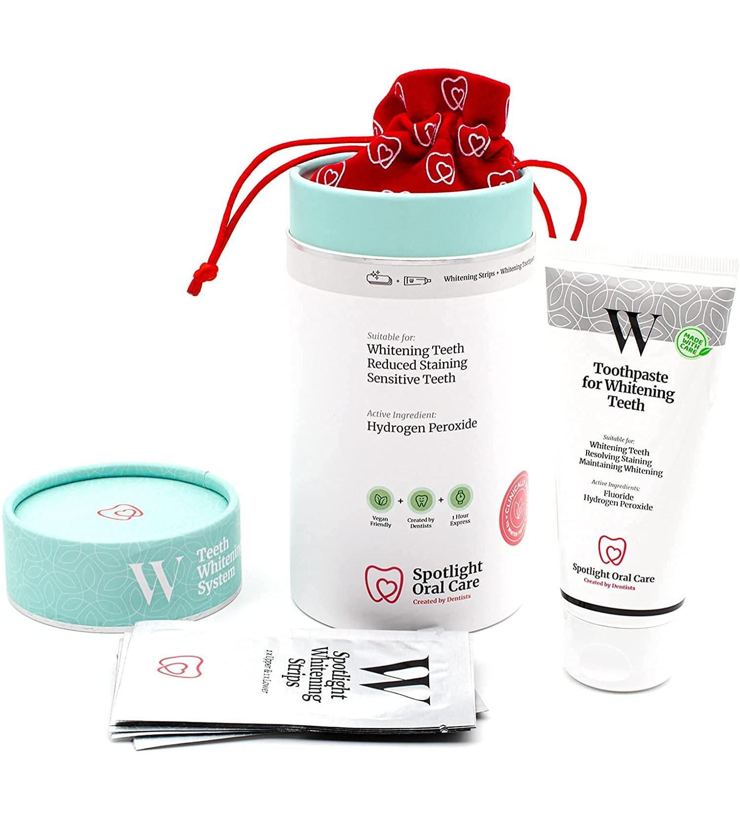 Spotlight Oral Care Teeth Whitening Strips - Hydrogen Peroxide Whitening | 14-Day Course with Whitening Toothpaste - Buy Online on GoSupps.com