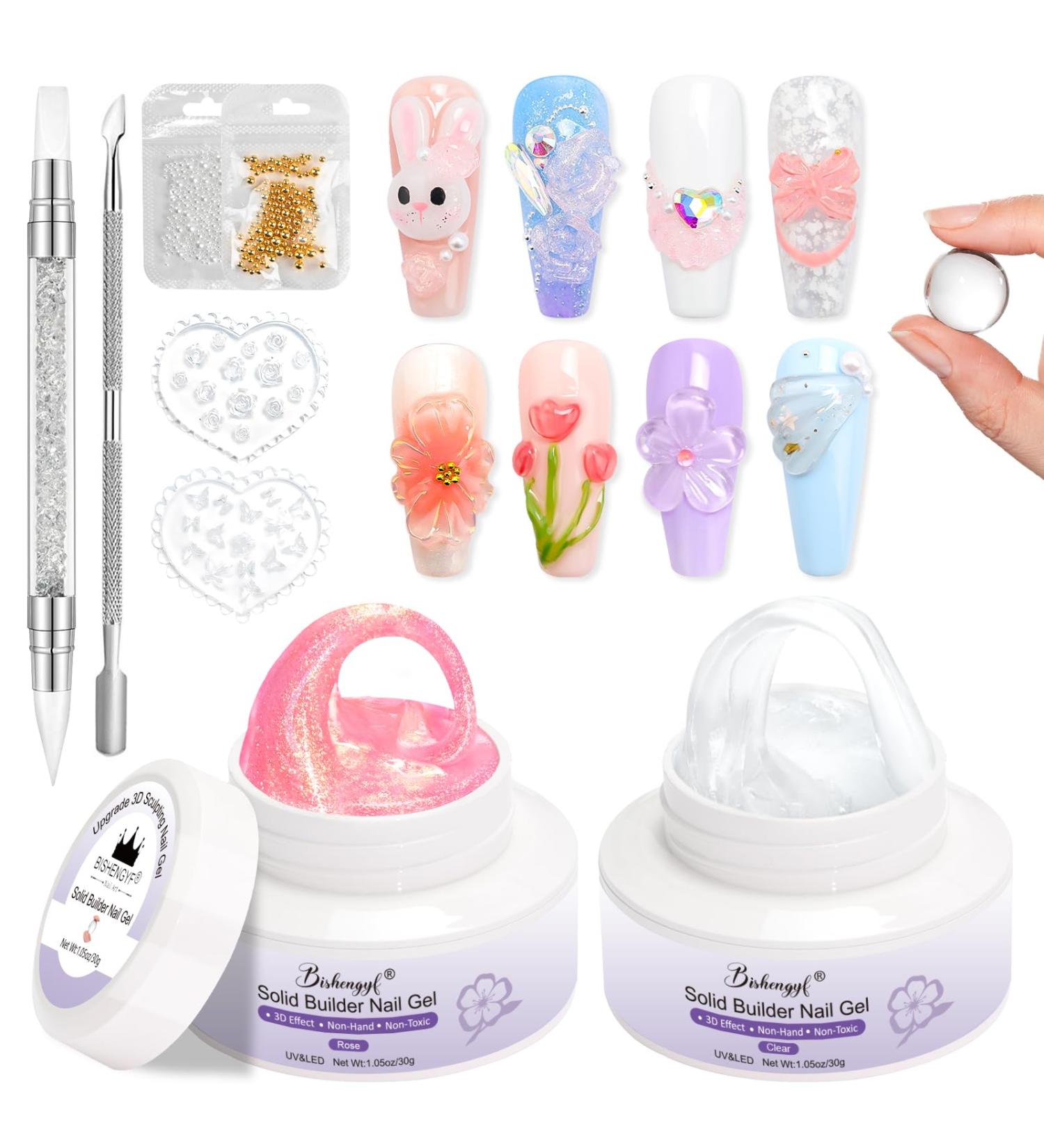  BISHENGYF 3D Nail Art Gel 3D Pearl Mermaid Clear 30g Solid Glue Nail Art Gel Nail Extension Sculpture 5D Pink Nail Art Gel Nail Art Manicure DIY - Buy Online on GoSupps.com