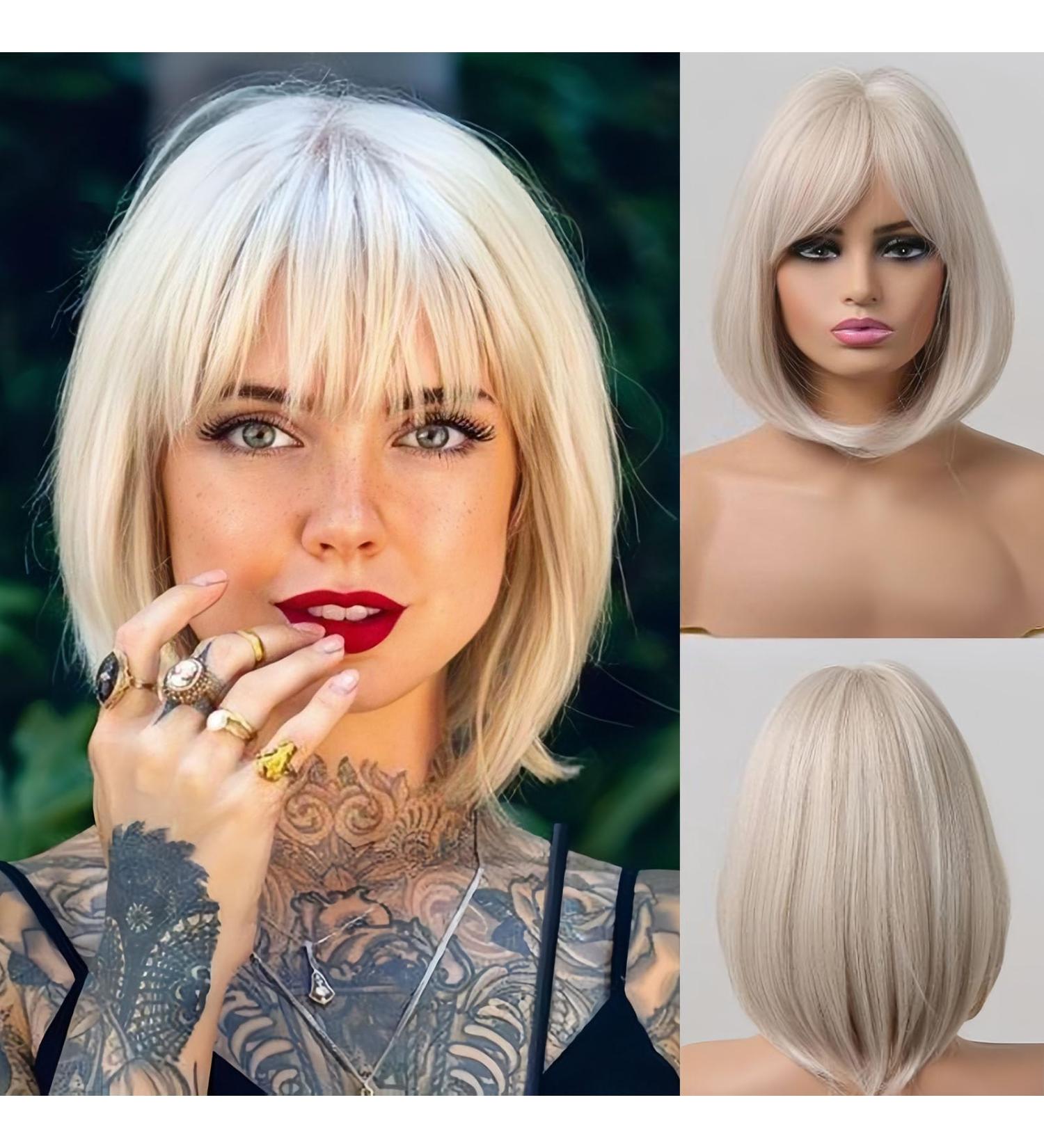 14-Inch Blonde Bob Wigs for Black Women | Short Straight Platinum Synthetic Hair | Glue-Free Hair Replacement - Buy Online on GoSupps.com