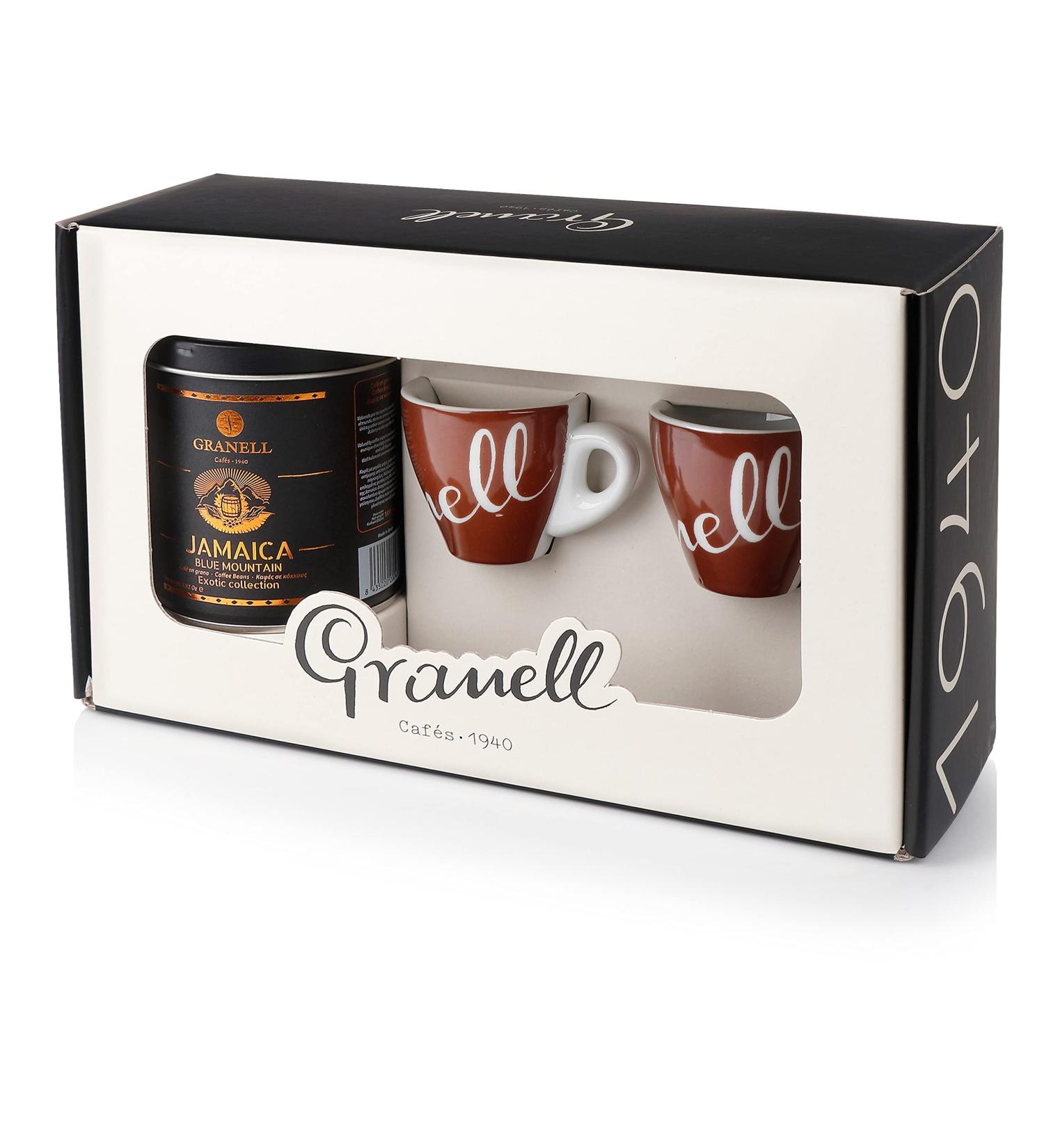 Granell Caf s 1940 - Jamaica Blue Mountain Coffee Bean Gift Box | Coffee Gift Box consisting of Natural Coffee Beans + 2 Granell Coffee Cups - Buy Online on GoSupps.com