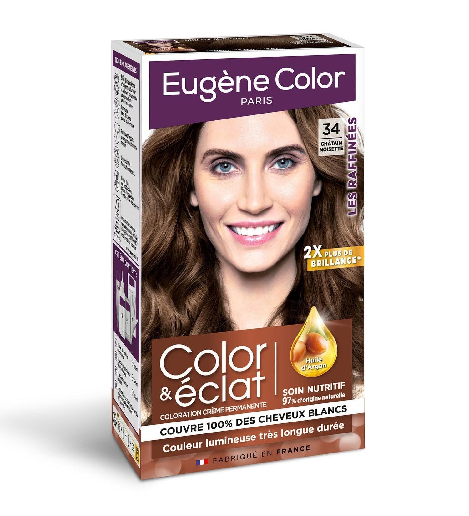 COLOR - Coloration Permanente 34 Ch tain Noisette | Couleur clatante et onctueuse | Pour des cheveux lumineux | la boite de 115 ml | LOT DE 3