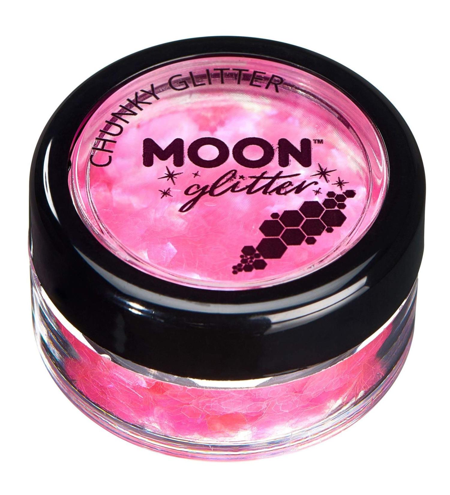 Moon Glitter Iridescent Pink Chunky Glitter - 3g - Cosmetic Festival Makeup for Face, Body, Nails, Hair, Lips - Buy Online on GoSupps.com