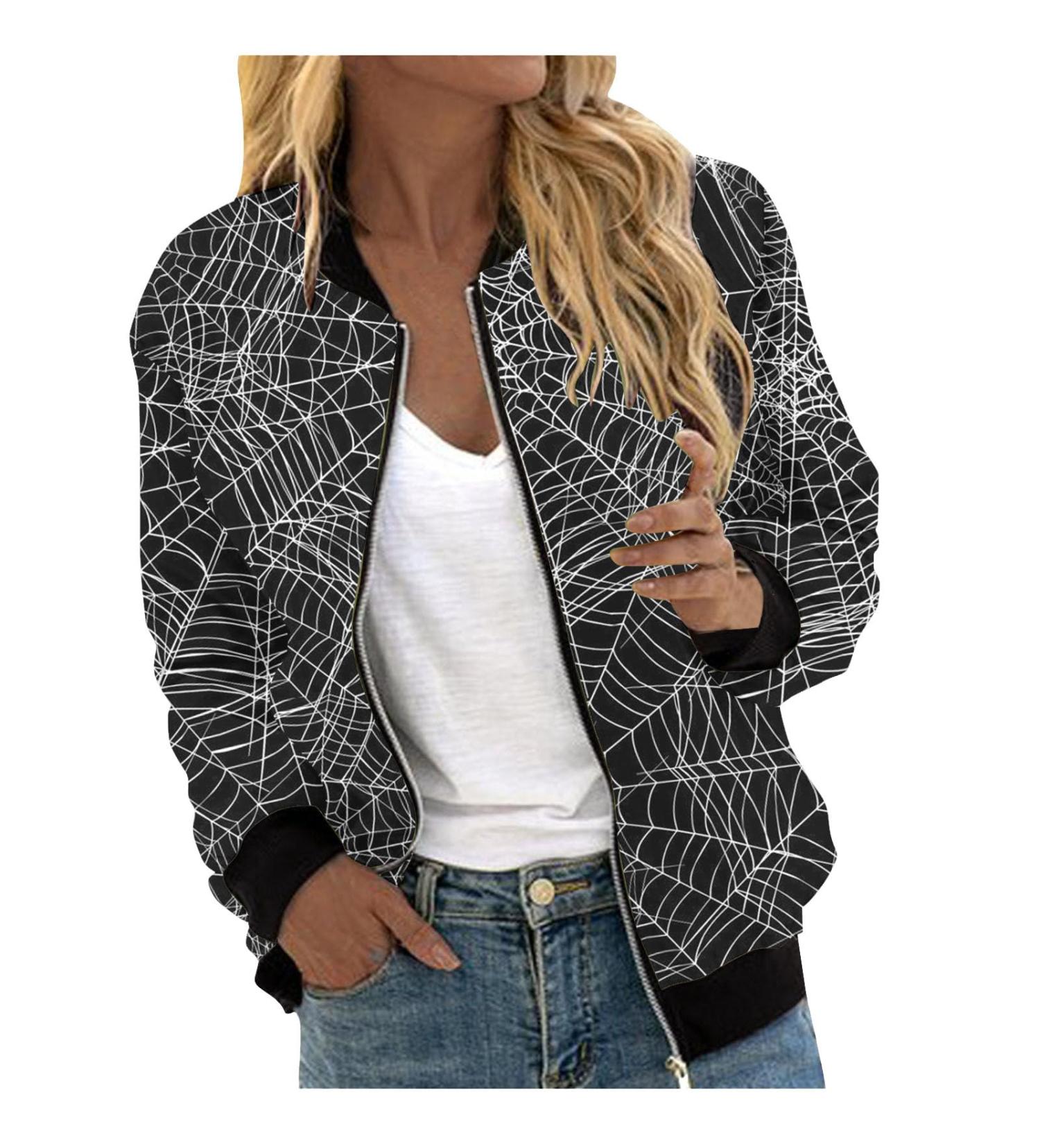 oelaio Women's Fashion Long Sleeve Halloween Zipper Print Outing Causal Coat Cardigan Black Medium - Buy Online on GoSupps.com
