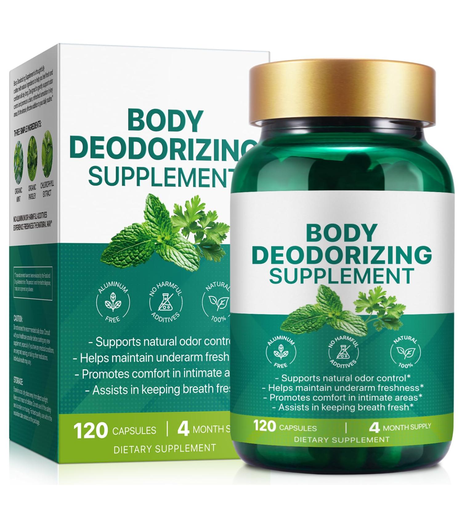 Chlorophyll Body Deodorizing Supplement 120Pcs for Digestion/Gut Health Support Internal Deodorant Capsules for Overall Freshness Underarms Intimate Areas Private Parts Natural & Safe Formula| - Buy Online on GoSupps.com