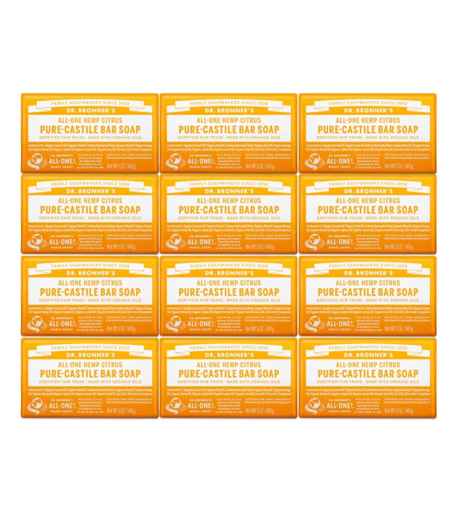 Dr. Bronner's Citrus Organic Bar Soap - Gentle Moisturizing Formula - 5oz 12-Pack - Buy Online on GoSupps.com