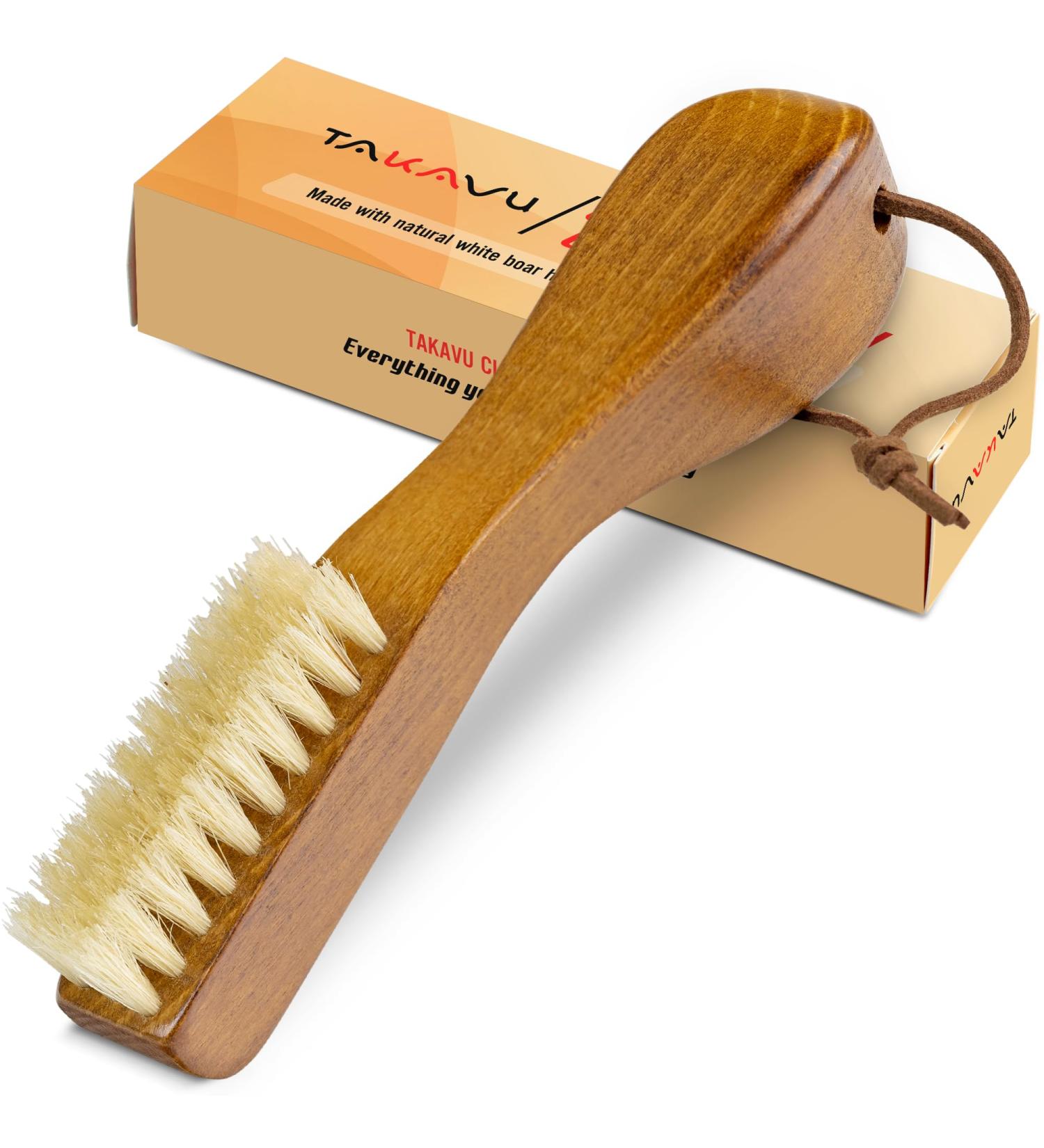 TAKAVU Stain Brush | Natural Boar Bristle Laundry Brush for Delicate Fabrics | Ergonomic Handle | Ideal for Shoes Boots & Home Cleaning - Buy Online on GoSupps.com
