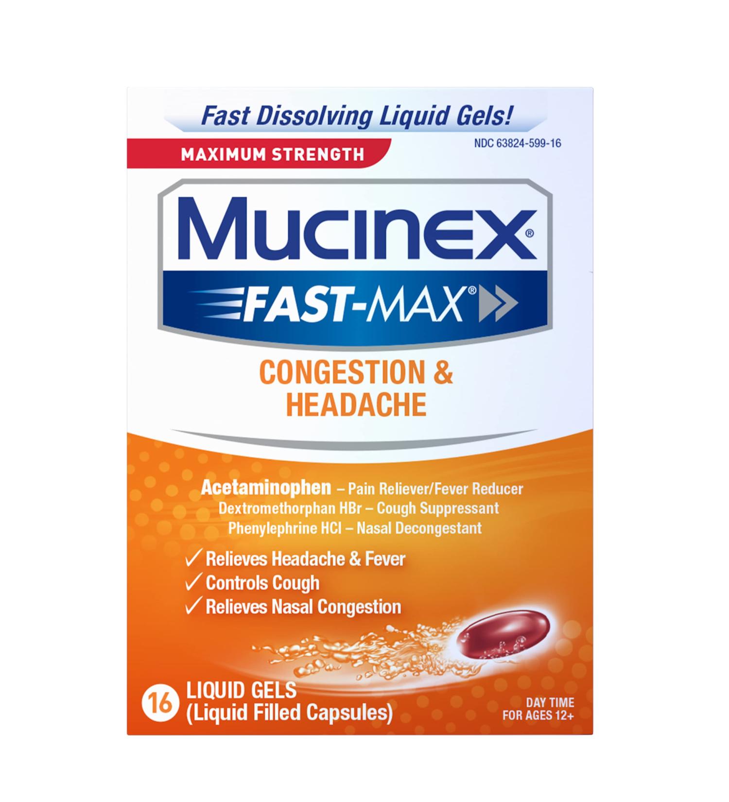 Mucinex Fast-Max Max Strength Congestion & Headache Liquid Gels 16ct | Fast-Acting Relief - Buy Online on GoSupps.com