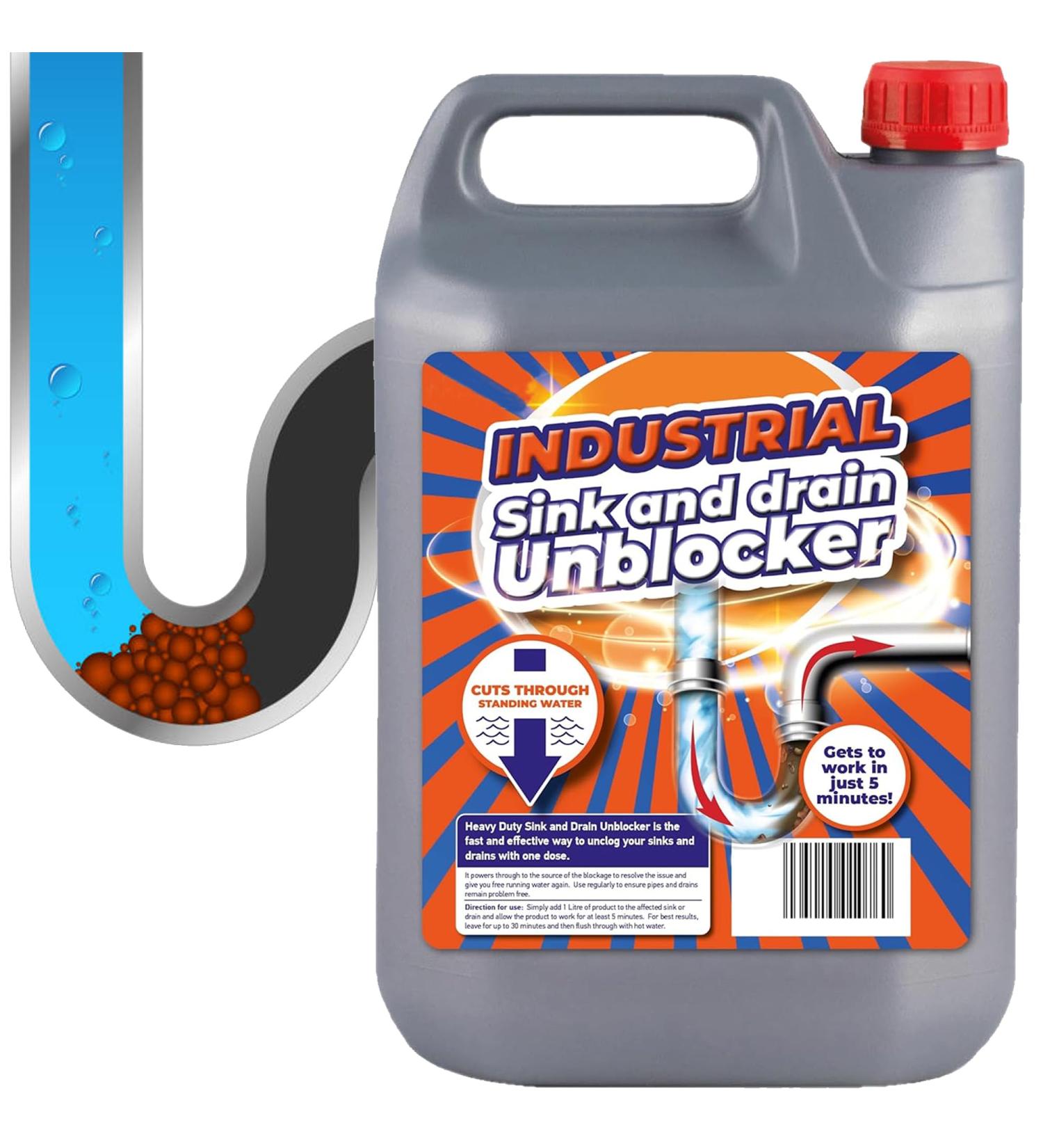 5 Litre Heavy Duty Sink & Drain Unblocker Strong Cleaning Liquid Plug Hole Toilet Cleaner Tool For Home Office Garage & Shops (1 x 5 Litre) - Buy Online on GoSupps.com