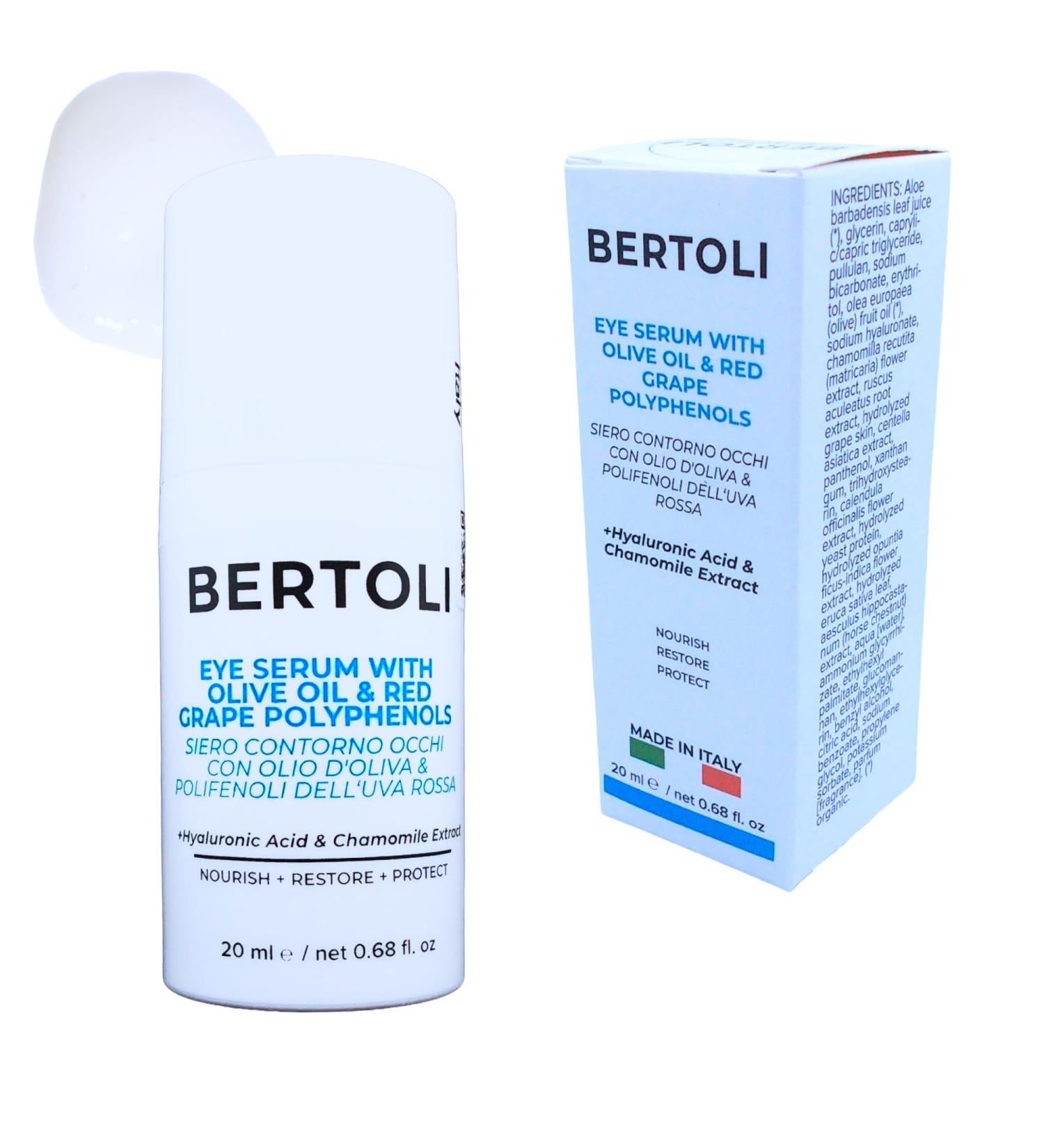BERTOLI Polyphenol Eye Serum Anti Aging Eye Care Firming Serum for Fine Lines and Wrinkles Dark Circles Puffiness & Bags Plus Hyaluronic Acid Olive Oil Chamomile Natural Made in Italy - Buy Online on GoSupps.com