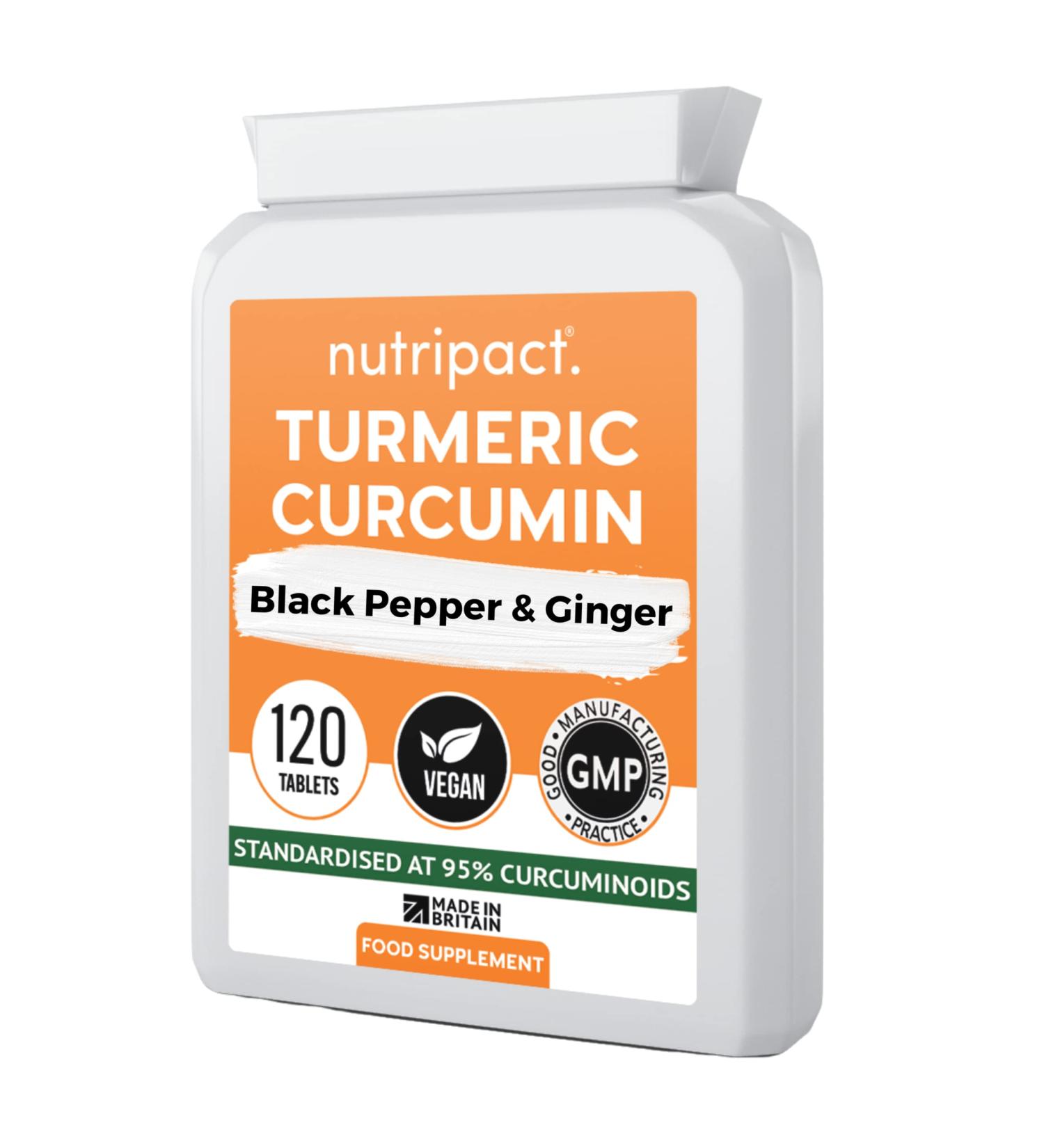 Turmeric Tablets 5000mg with Black Pepper & Ginger | 120 High Strength Curcumin Supplements - Vegan & Gluten Free - Buy Online on GoSupps.com