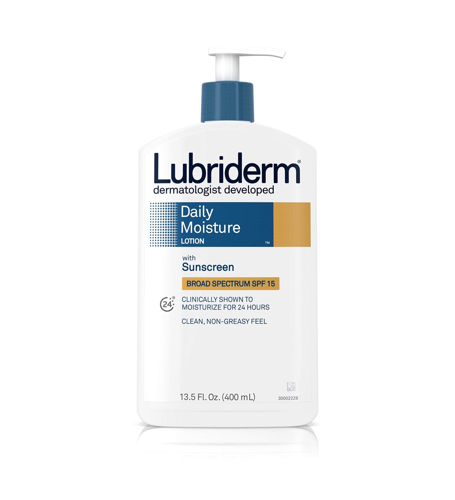 Buy Lubriderm Daily Moisture Lotion with SPF 15 - 13.5 fl oz (400 ml) | Hydrating Skin & Sun Protection - Buy Online on GoSupps.com