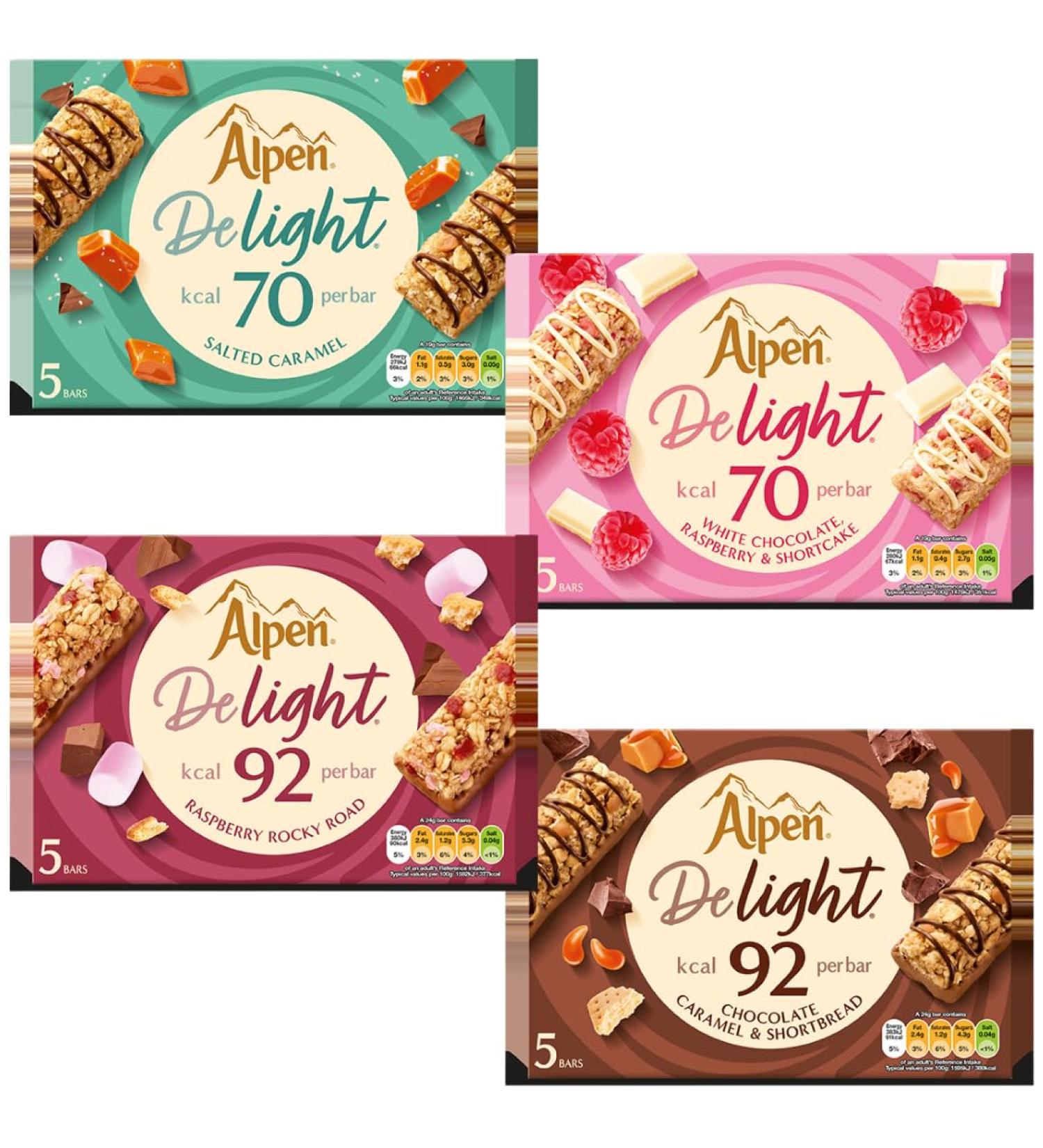 Breakfast Bar Bundle With Alpen Raspberry Rocky Road 5x120g Chocolate Caramel 5x120g White Chocolate Raspberry 5x95g & Salted Caramel 5x95g (4 Pack) - Buy Online on GoSupps.com
