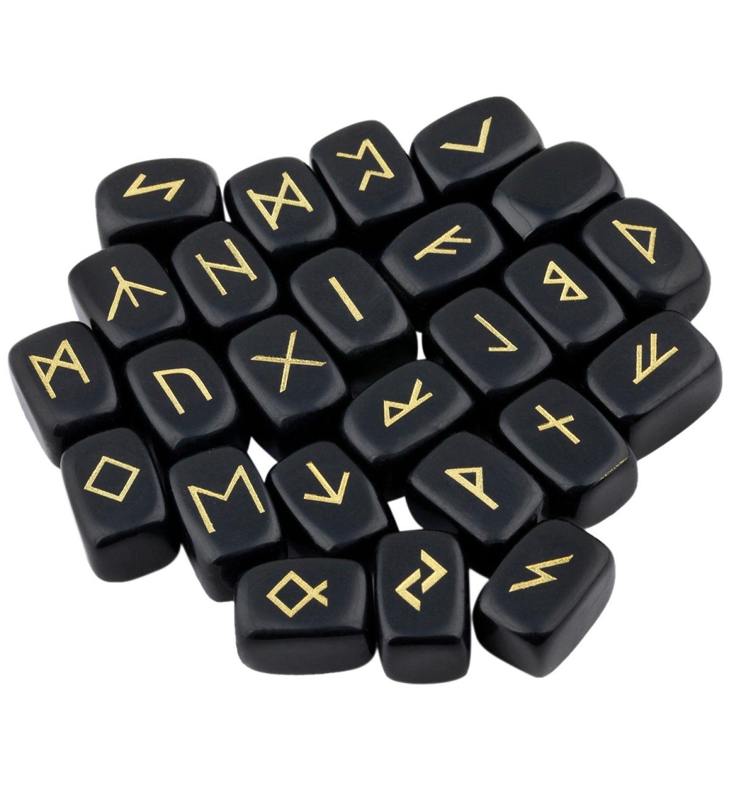 Mookaitedecor Black Obsidian Viking Norse Runes Set - 25 Elder Futhark Alphabet Stones for Divination and Healing - Witchcraft and Pagan Supplies - Buy Online on GoSupps.com