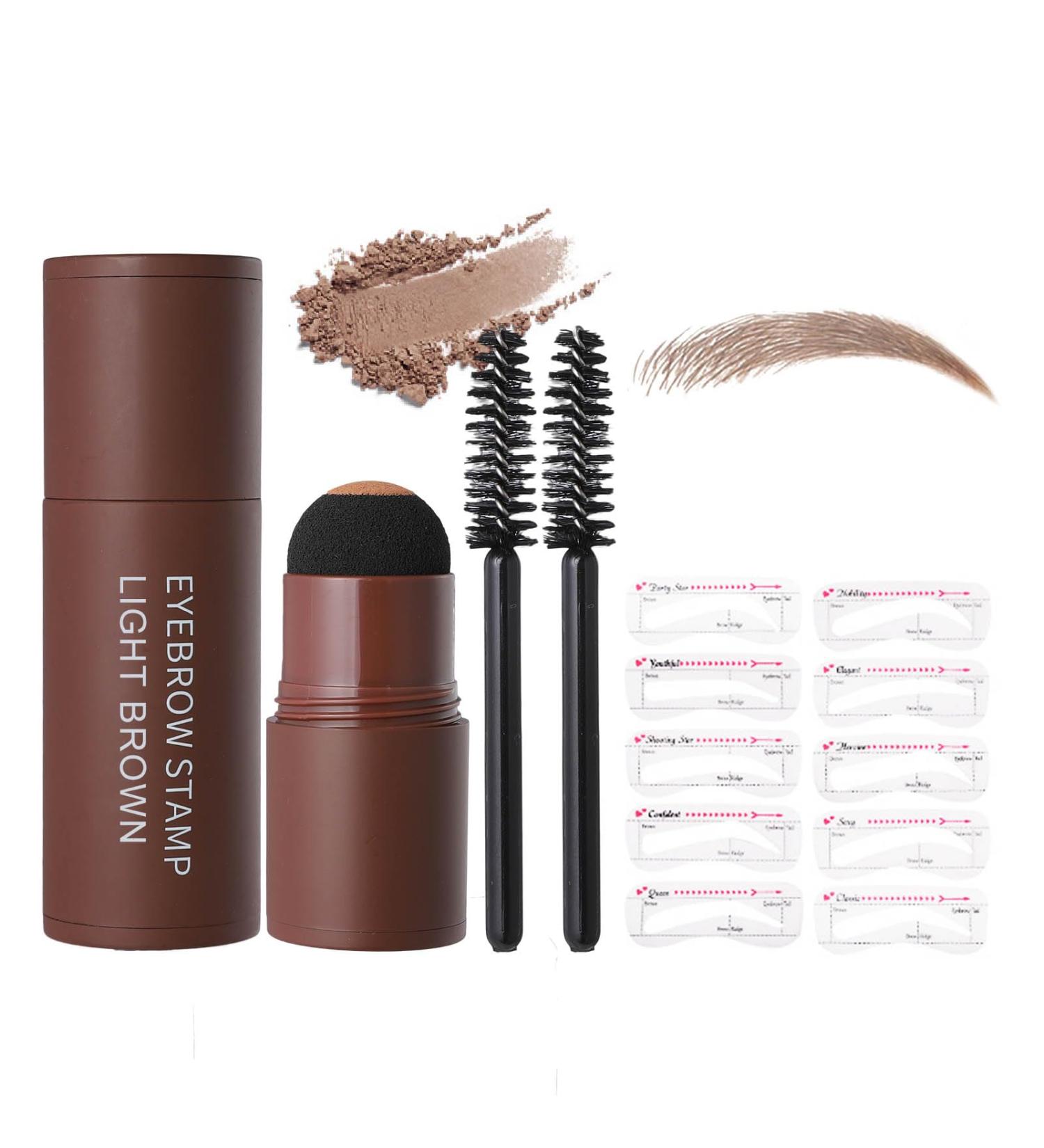 Eyebrow Stamp Stencil Kit - One Step Brow Trio with 10 Reusable Stencils - Light Brown Eyebrow Powder for Perfect Brows | International Shipping Available - Buy Online on GoSupps.com