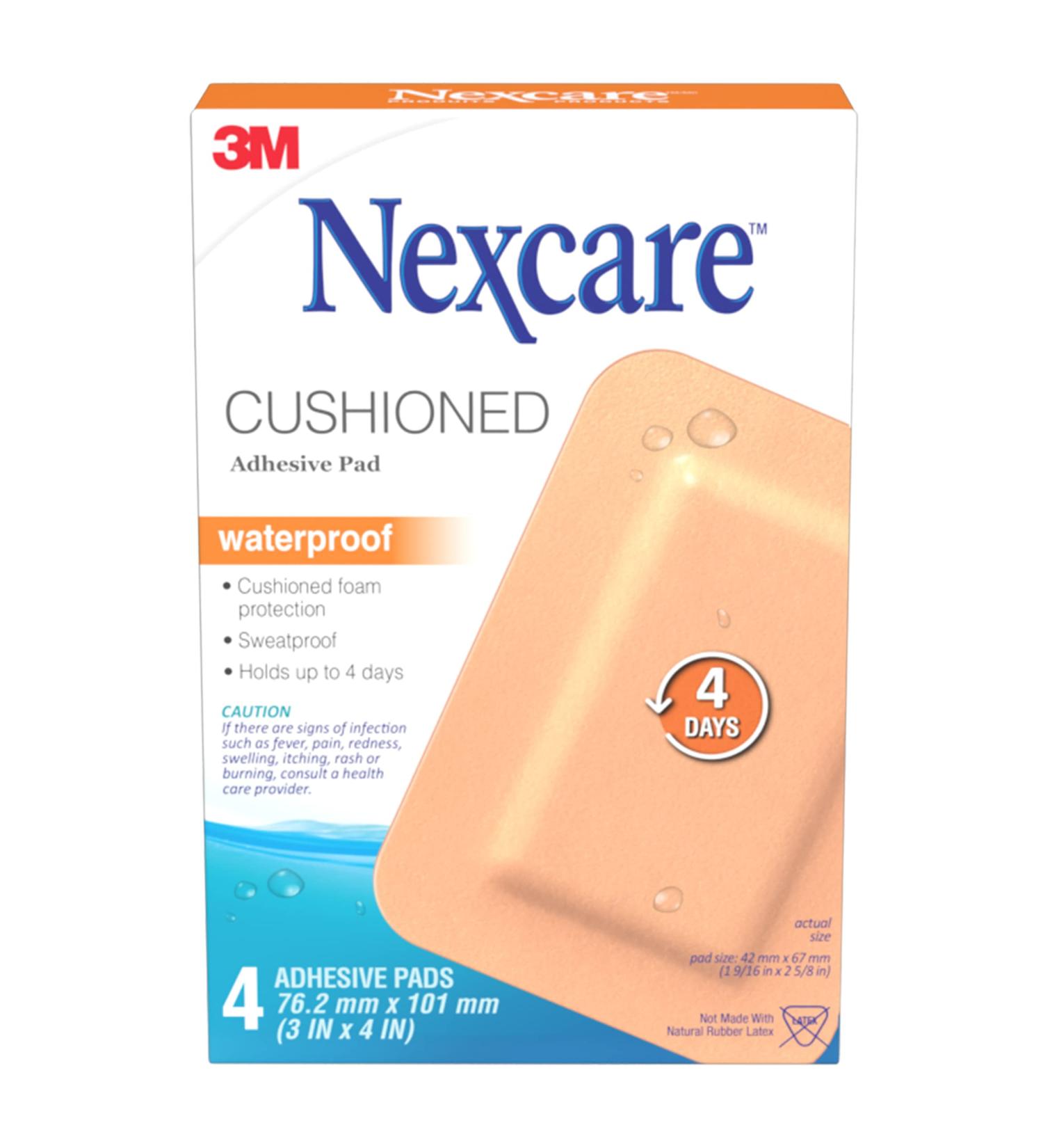 Nexcare Cushioned Adhesive Pad AWP-34-CA Waterproof 3 in x 4 in (76.2 mm x 101 mm) 4/Pack - Buy Online on GoSupps.com