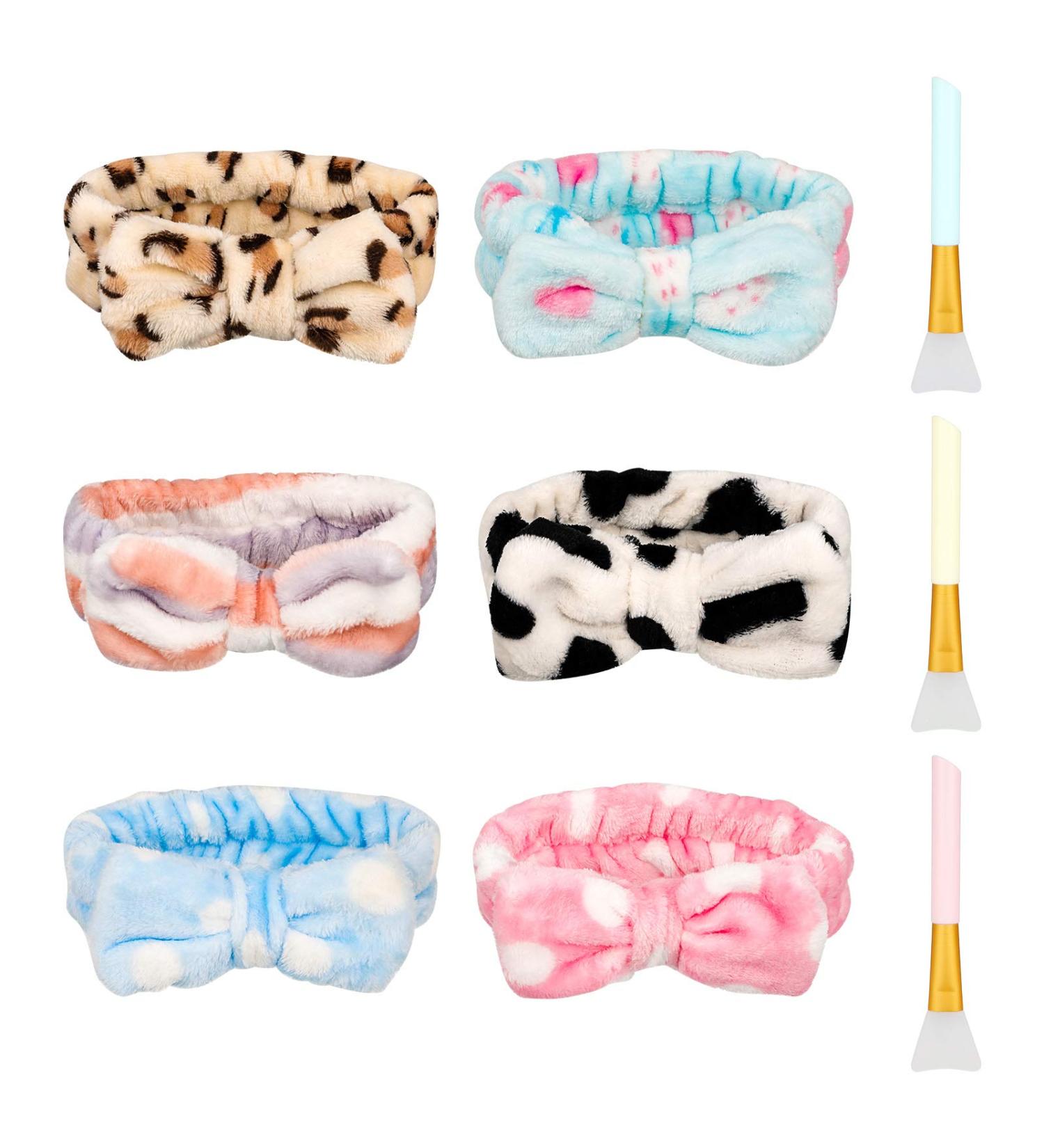 metagio 6 Pack Spa Makeup Headbands Super Absorption Hair Bands Elastic Coral Head Wrap Adjustable Soft Facial Headband with 3PCS Silicone Brushes - Buy Online on GoSupps.com