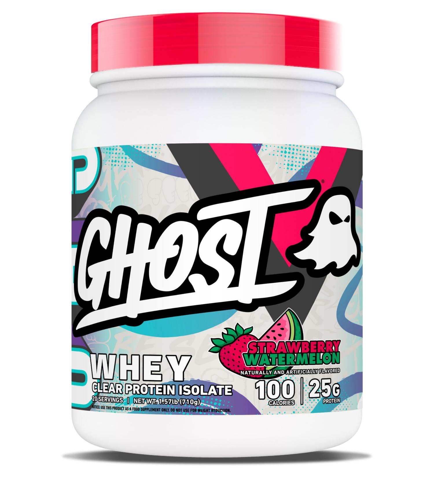 GHOST Clear Whey Isolate Protein Powder Strawberry Watermelon - 1.57 LB Tub 25G of Whey Protein - Post Workout Drink for Muscle Gain & Recovery Sugar Free Soy Free & Zero Fat 20 Servings - Buy Online on GoSupps.com