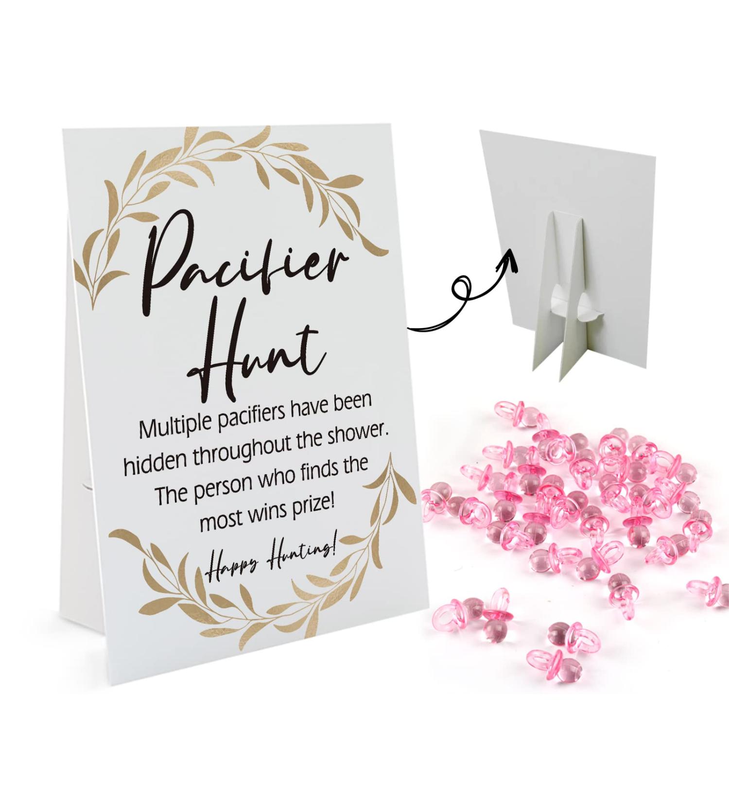 Baby Pacifier Hunt Game Set - 8 Signs, 50 Mini Acrylic Pacifiers - Gender Reveal & Baby Shower Activities - Gender Neutral BPH06 - Buy Online on GoSupps.com