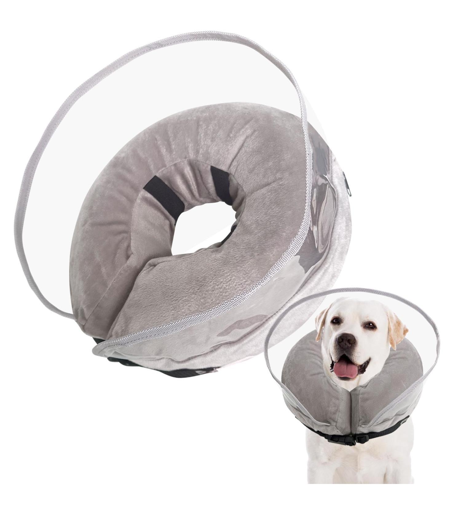 WinMany Inflatable Dog & Cat Recovery Collar - Adjustable Protective Cone for Post-Op Care Scratch Prevention - Gray (Size M) - Buy Online on GoSupps.com