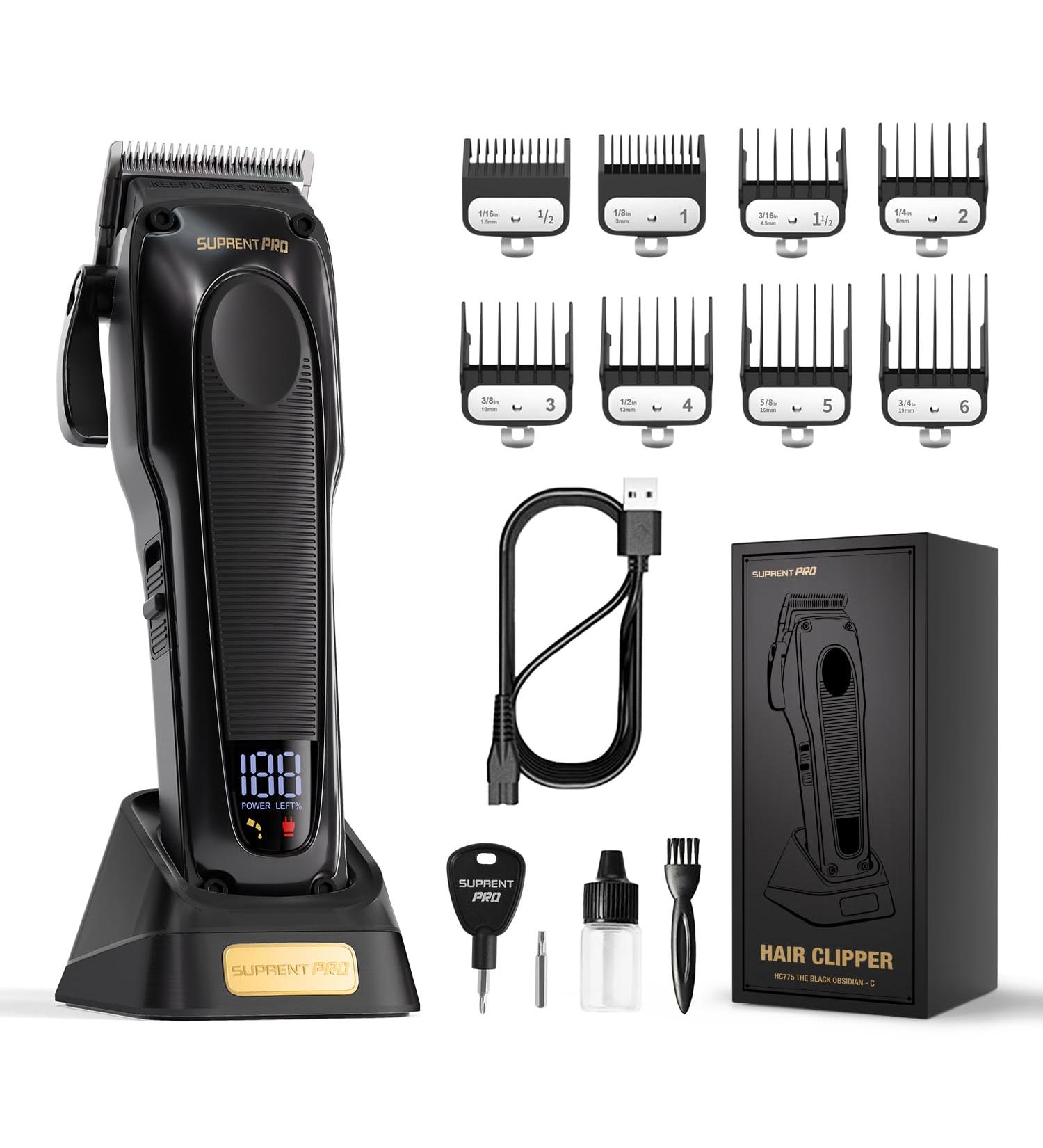 SUPRENT PRO Professional Hair Clippers for Men - High Torque Brushless Motor & DLC Coated Detachable Blade - Cordless Hair Clipper Kits for Barbers with Charging Base - Premium Gift Hair Clipper Set - Buy Online on GoSupps.com