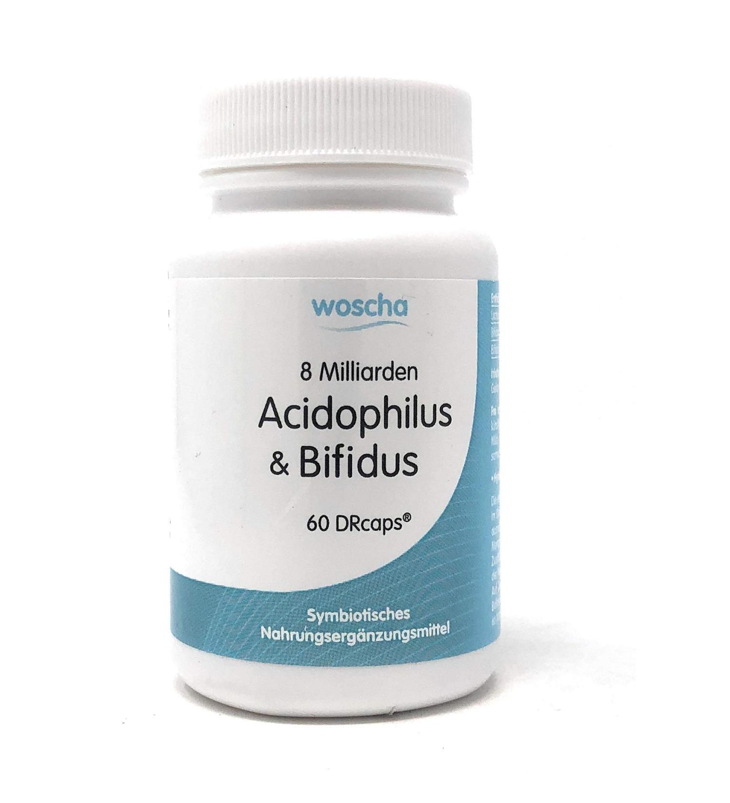 Woscha 8 Milliarden Acidophilus & Bifidus 60 DR Caps (25g) - Vegan Probiotic Supplement for Digestive Health | International Shipping Available - Buy Online on GoSupps.com