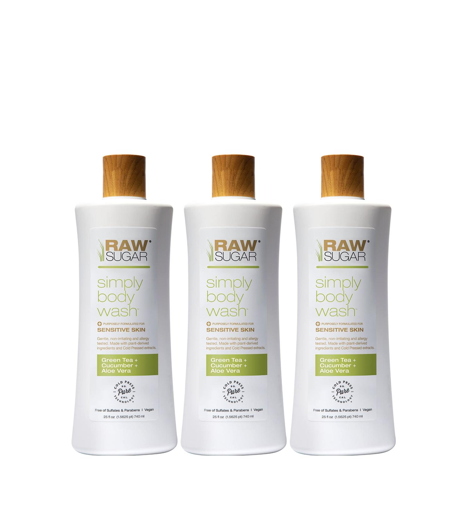 RAW SUGAR Sensitive Skin Simply Body Wash - Green Tea + Cucumber + Aloe Vera (Pack of 3) - Buy Online on GoSupps.com