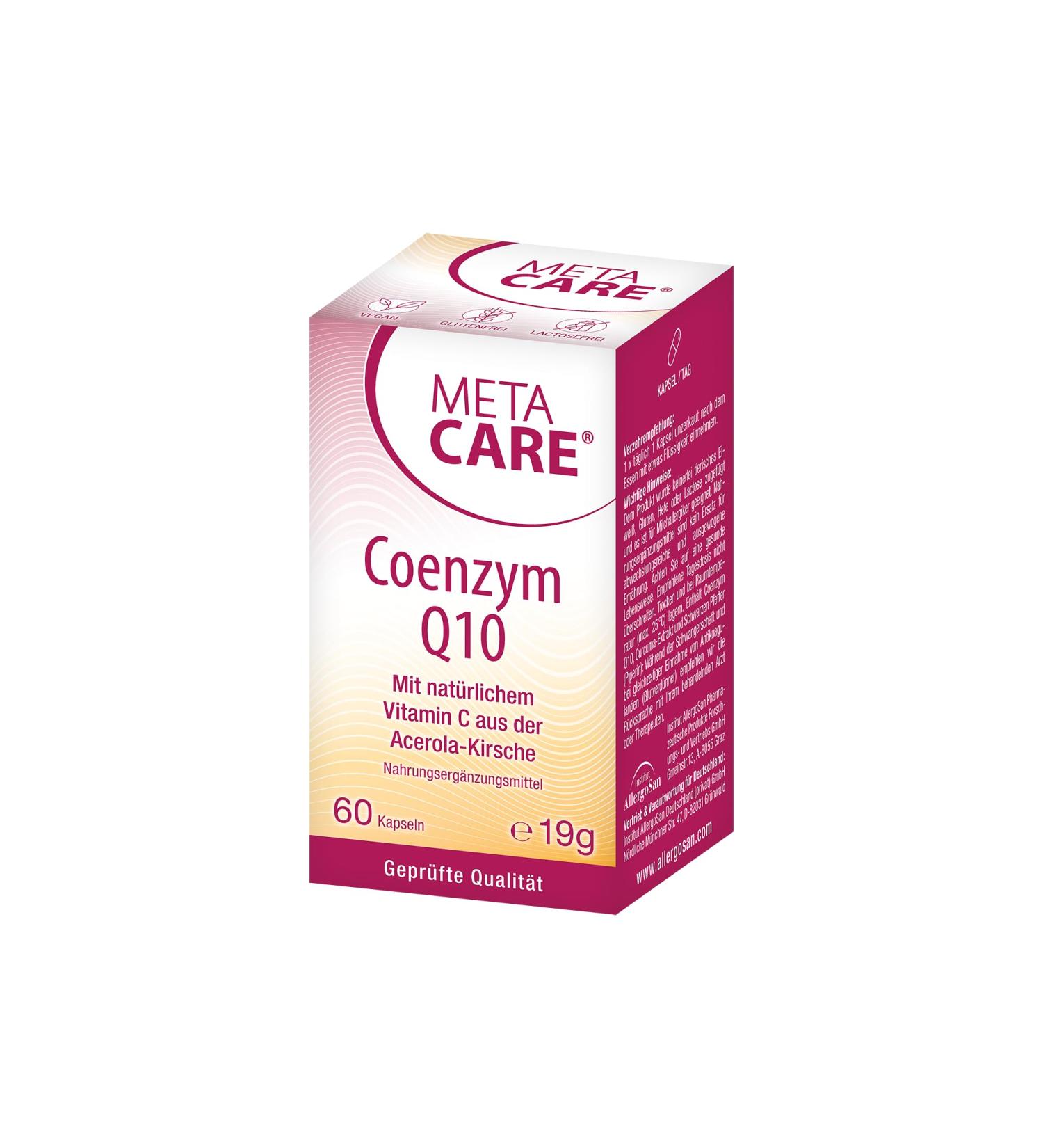 Meta Care Coenzyme Q10 - Natural Vitamin C from Acerola Cherry - 60 Vegan Capsules with Black Pepper Extract for Maximum Absorption - Buy Online on GoSupps.com