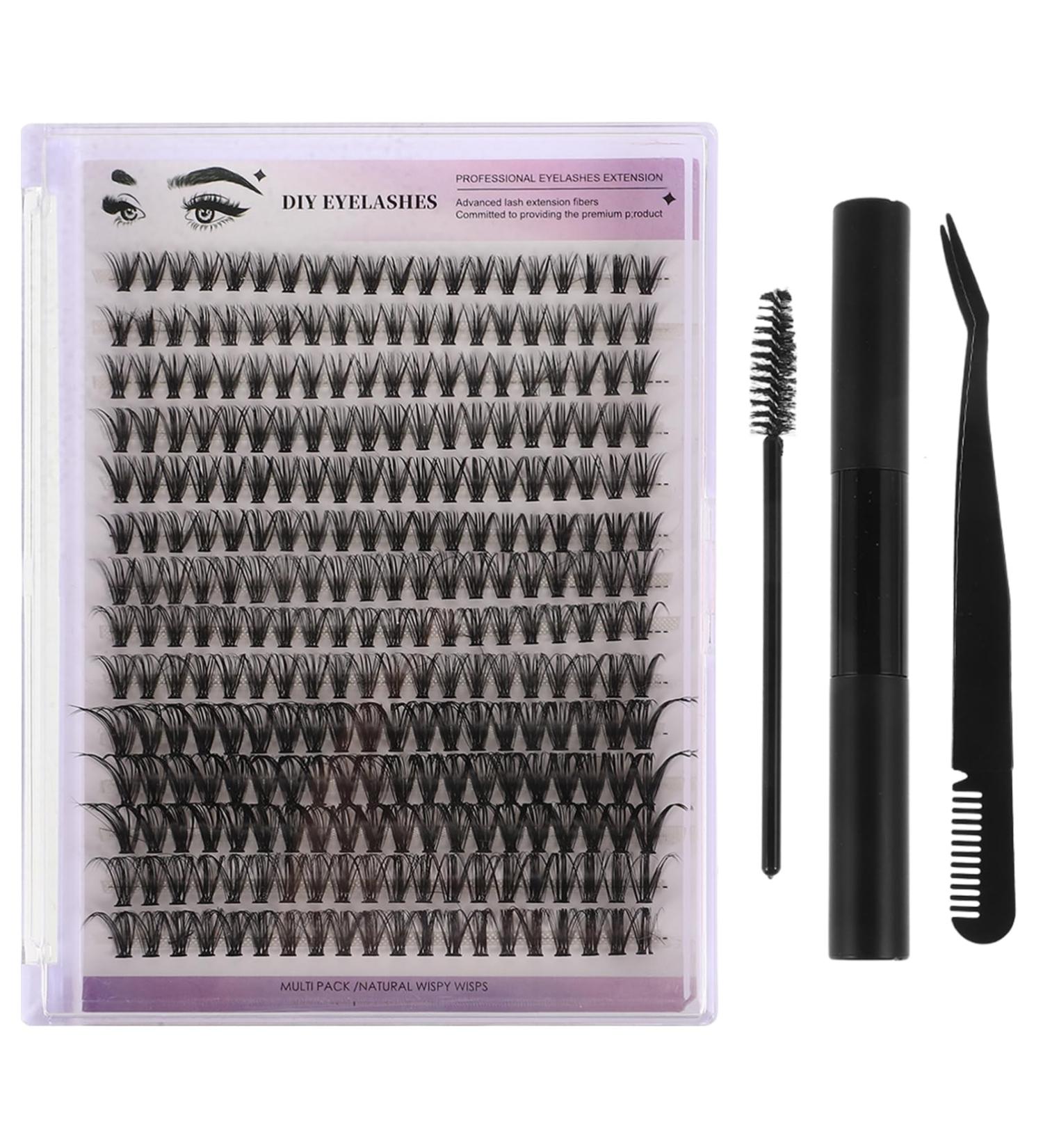 FRCOLOR DIY Eyelash Kits - Individual Lash Clusters & Tools | Curved Tweezers Glue Remover & Brush for Self Application - Buy Online on GoSupps.com