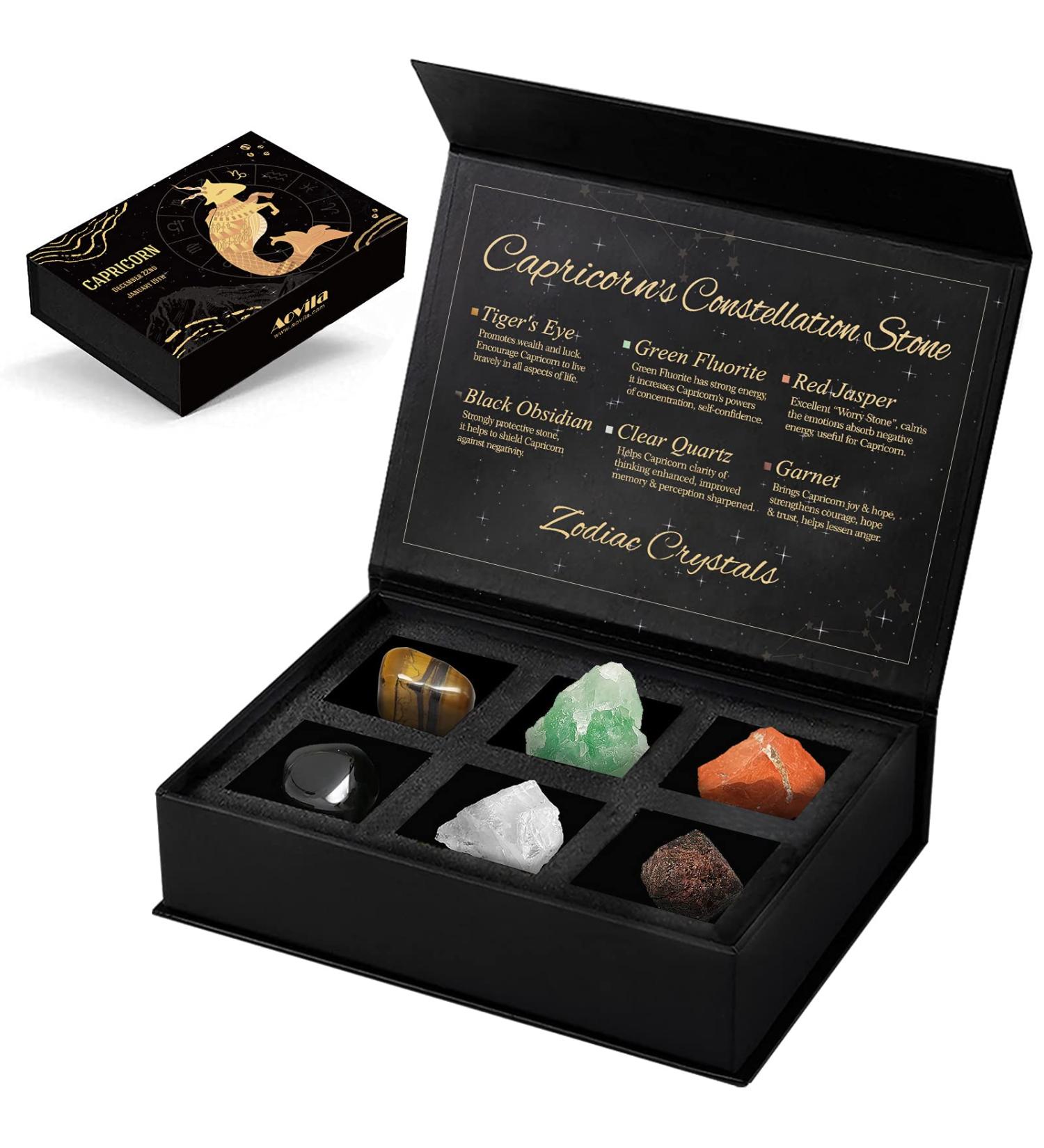 Aovila Capricorn Crystals Set | Zodiac Sign Birth Stones & Medicinal Crystals with Horoscope Box - Enhance Your Astrology Experience - Buy Online on GoSupps.com