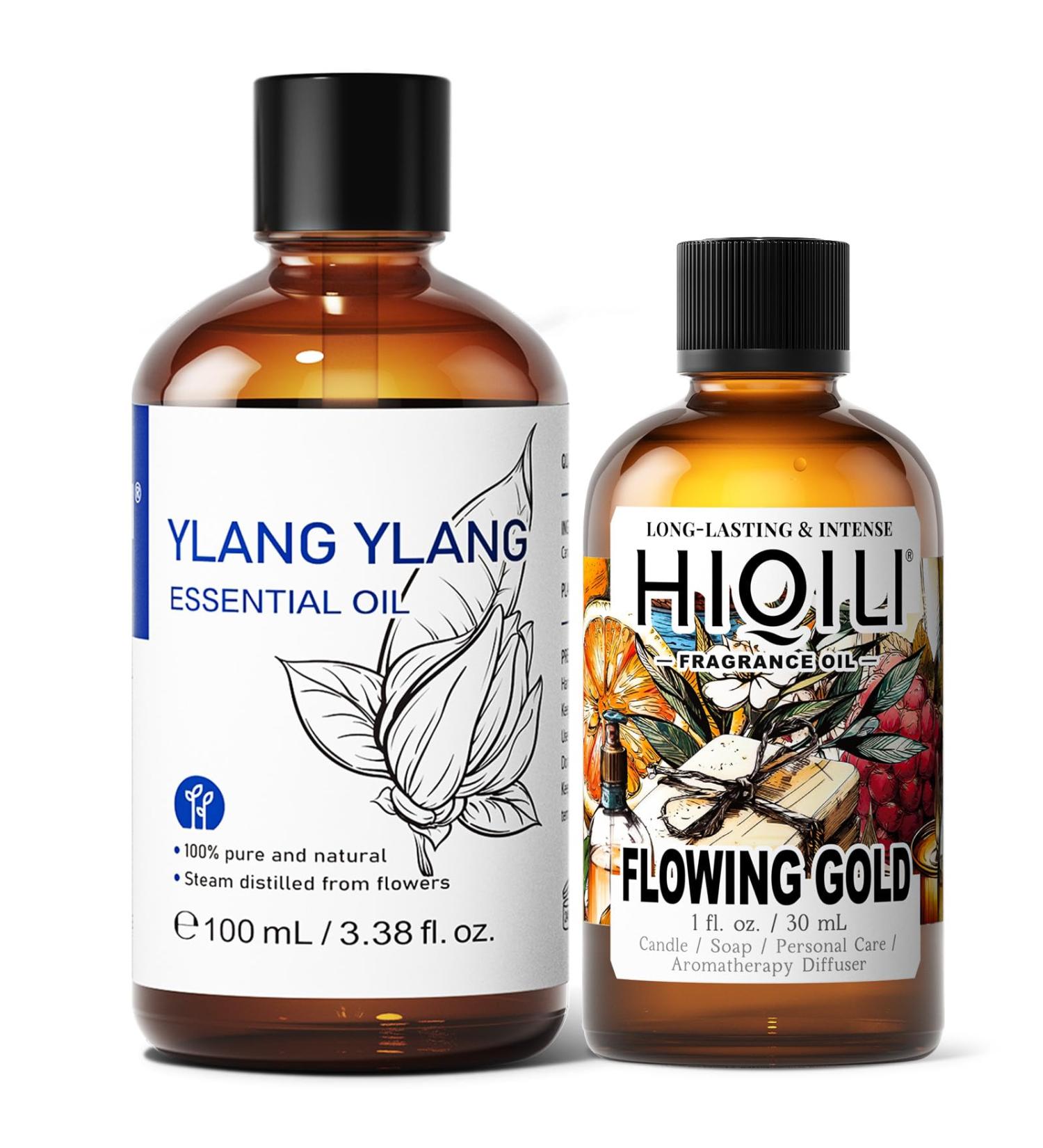 HIQILI 100ML Ylang-Ylang Essential Oil & 30ML Flowing Gold Fragrance Oil for DIY Diffuser - Buy Online on GoSupps.com