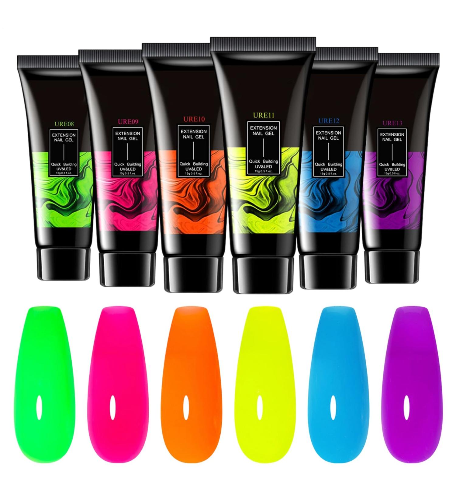  Kaxenig Colored Gel Nail Kit | Glow-in-the-Dark Gel for Women - 6 Long-Lasting Shades Glitter Extensions Manicure for Women and Girls - Buy Online on GoSupps.com