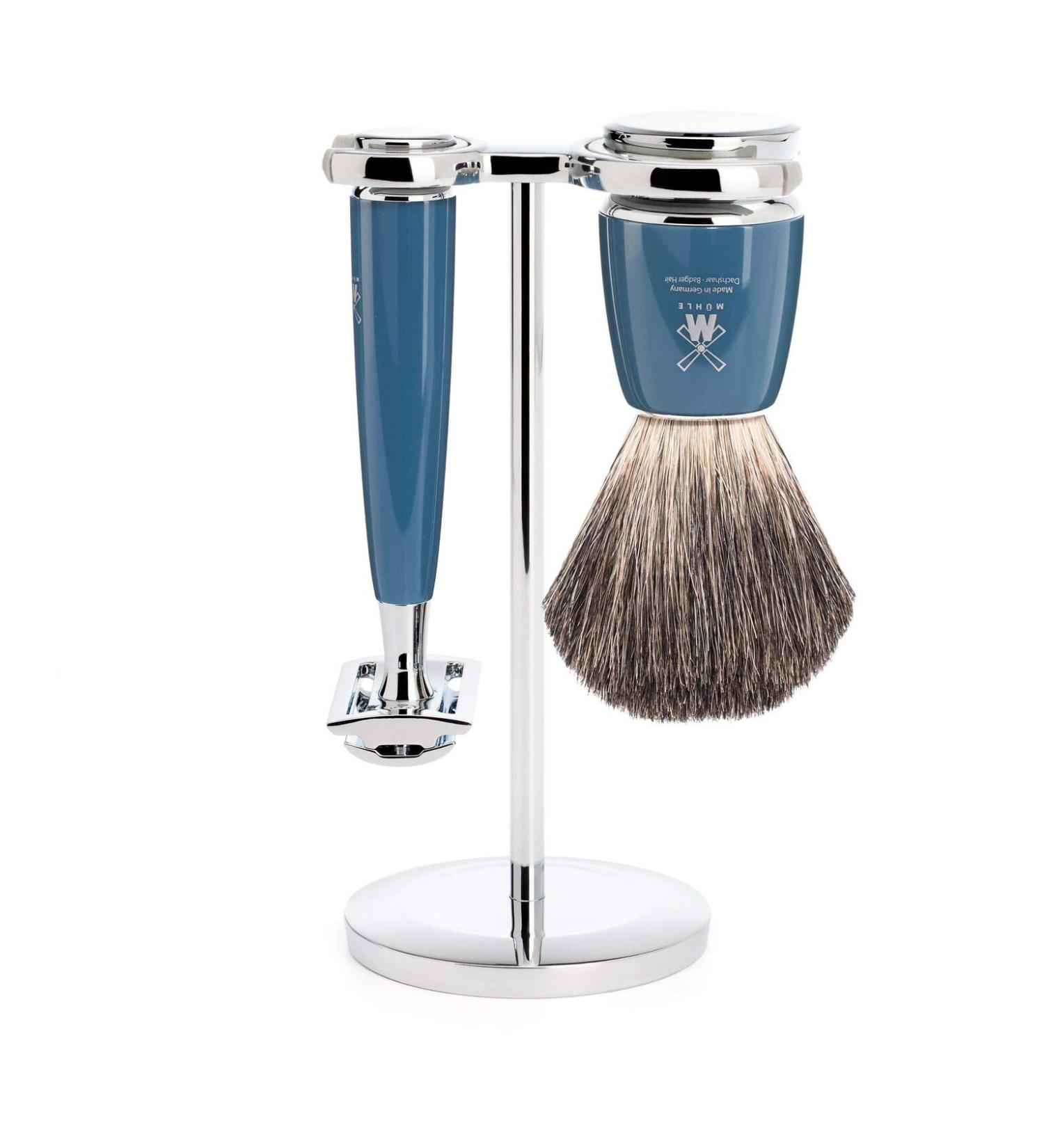 M HLE Rytmo Shaving Set - Safety Razor & Pure Badger Hair Brush | Premium Petrol Resin Handle | International Shipping Available - Buy Online on GoSupps.com