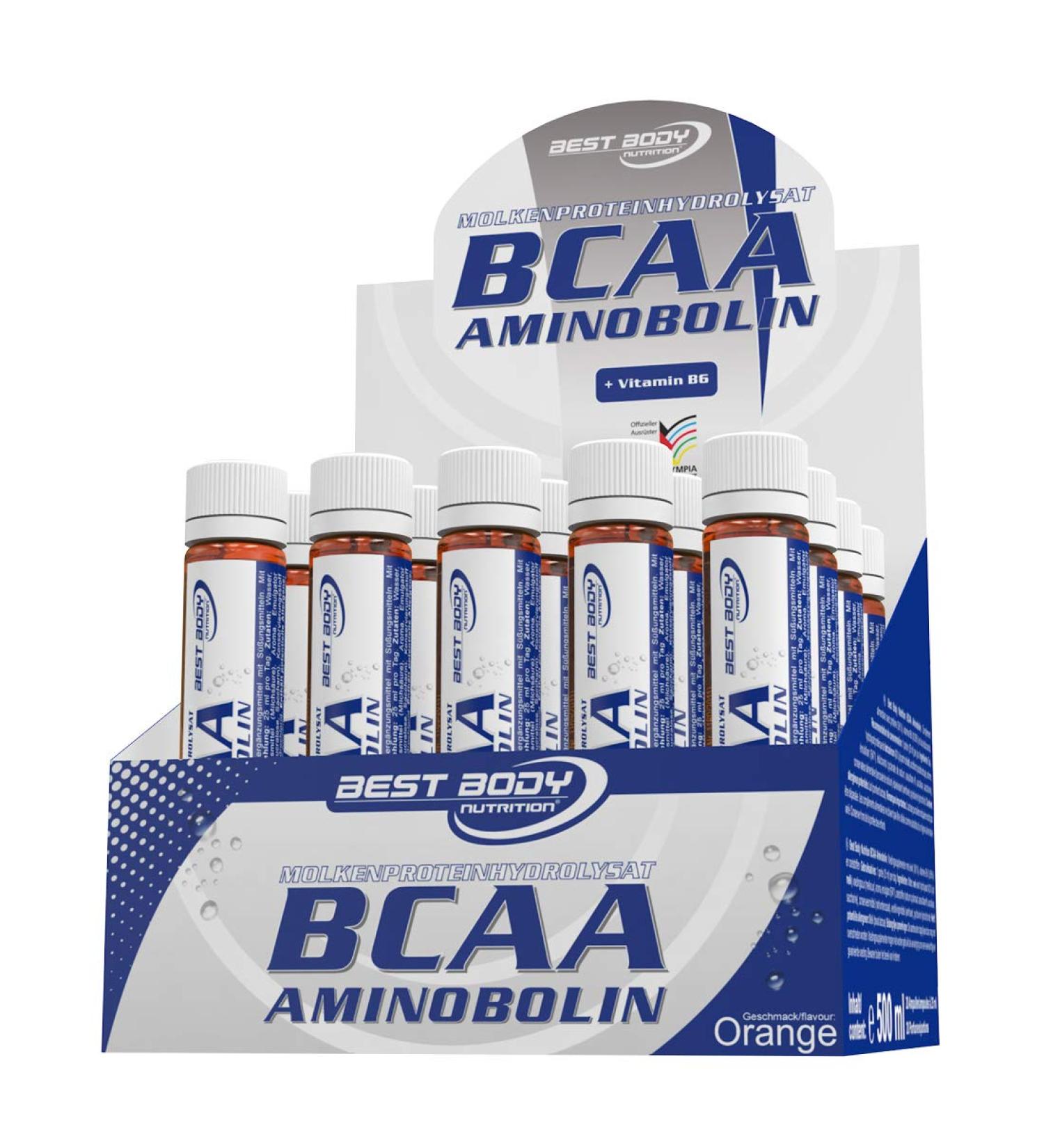Best Body Nutrition BCAA Aminobolin - 20 Vials (25ml Each) - Orange Flavor - Premium Amino Acids for Muscle Recovery & Growth - International Shipping Available - Buy Online on GoSupps.com