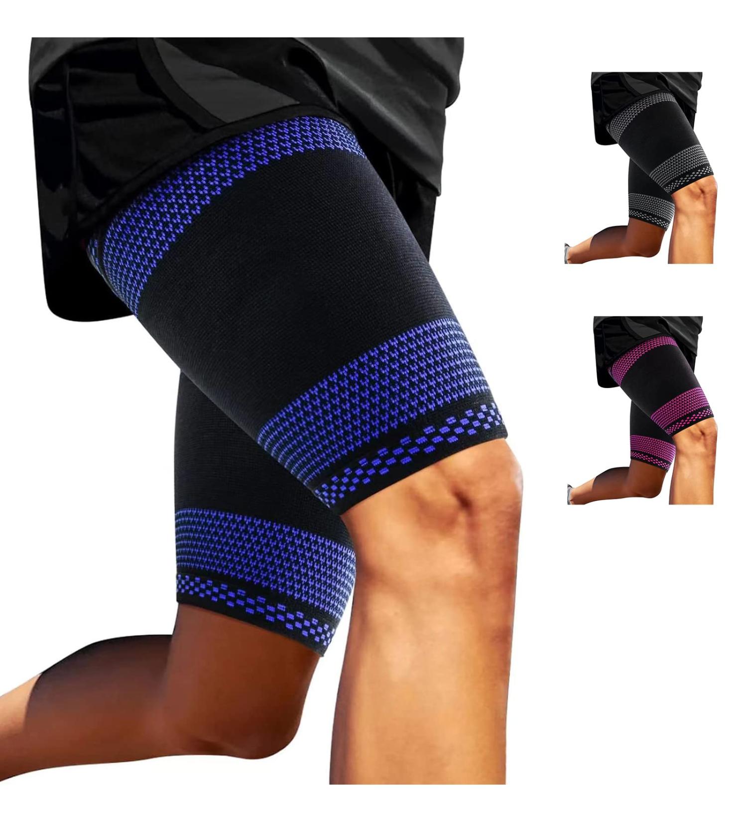 ABYON Thigh Compression Support Sleeves (1 Pair) - Breathable Elastic Brace for Hamstring & Quadricep Pain Relief - Anti-Slip Upper Leg Sleeves for Men and Women - L Blue - Buy Online on GoSupps.com