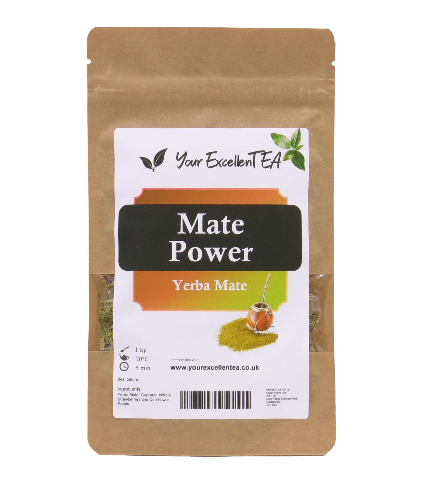 Your ExcellenTEA - Yerba Mate Power Tea Yerba Loose Leaf Tea - 100g with Guarana Whole Strawberries and Cornflower Petals Yerba Mate Power 100g