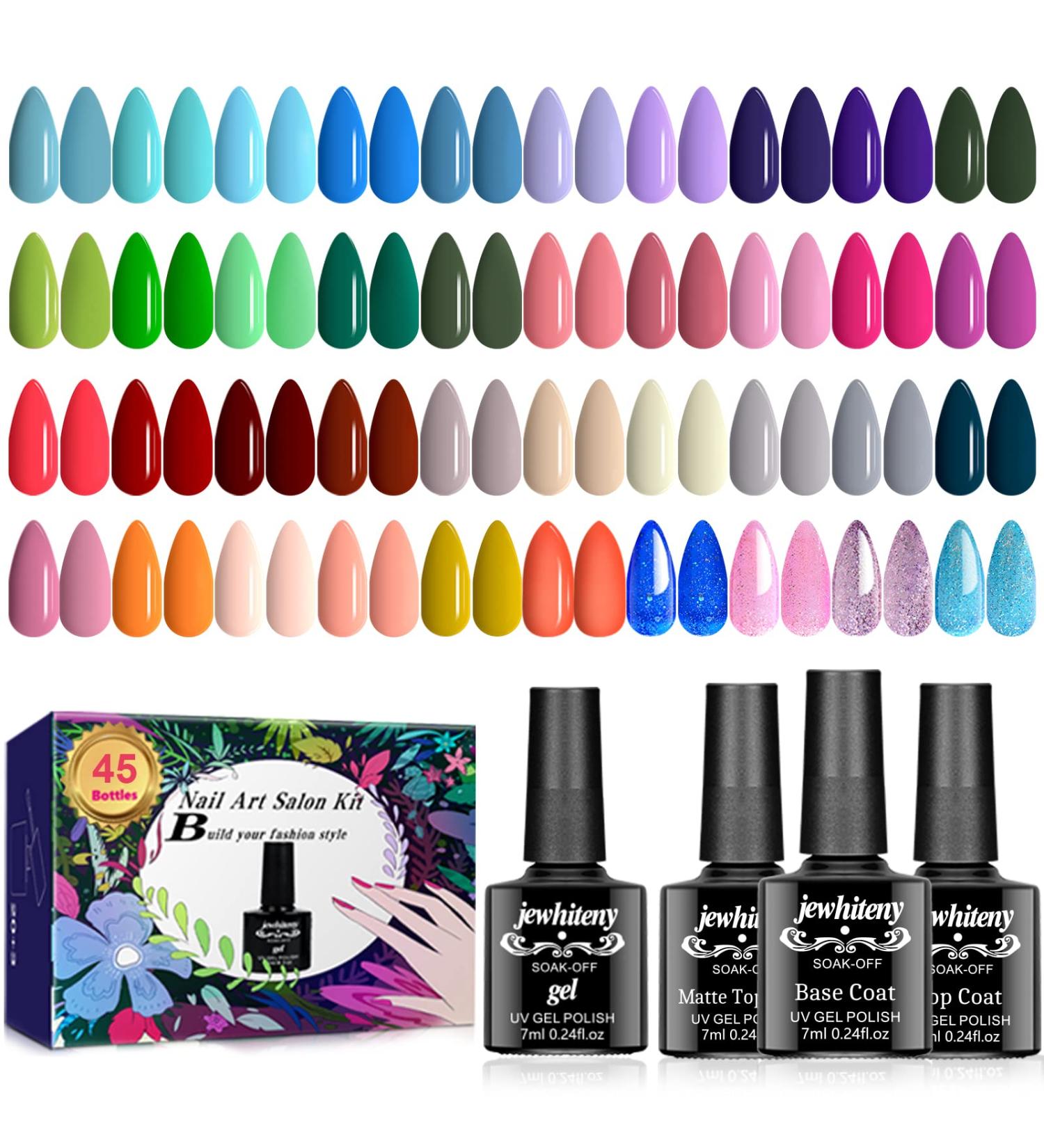 45PCS Gel Nail Polish Kit - 40 Colors Soak Off Gel Nail Set with Base Coat, Glossy & Matte Top Coat - Green Blue Red Pink Nude Collection - Perfect Gifts for Women - 40+5 KIT P - Buy Online on GoSupps.com