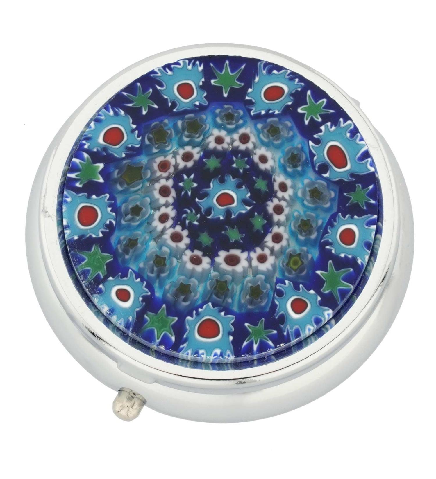 Murano Millefiori Pill Box - Silver Round | GlassOfVenice | Authentic Italian Craftsmanship International Shipping - Buy Online on GoSupps.com