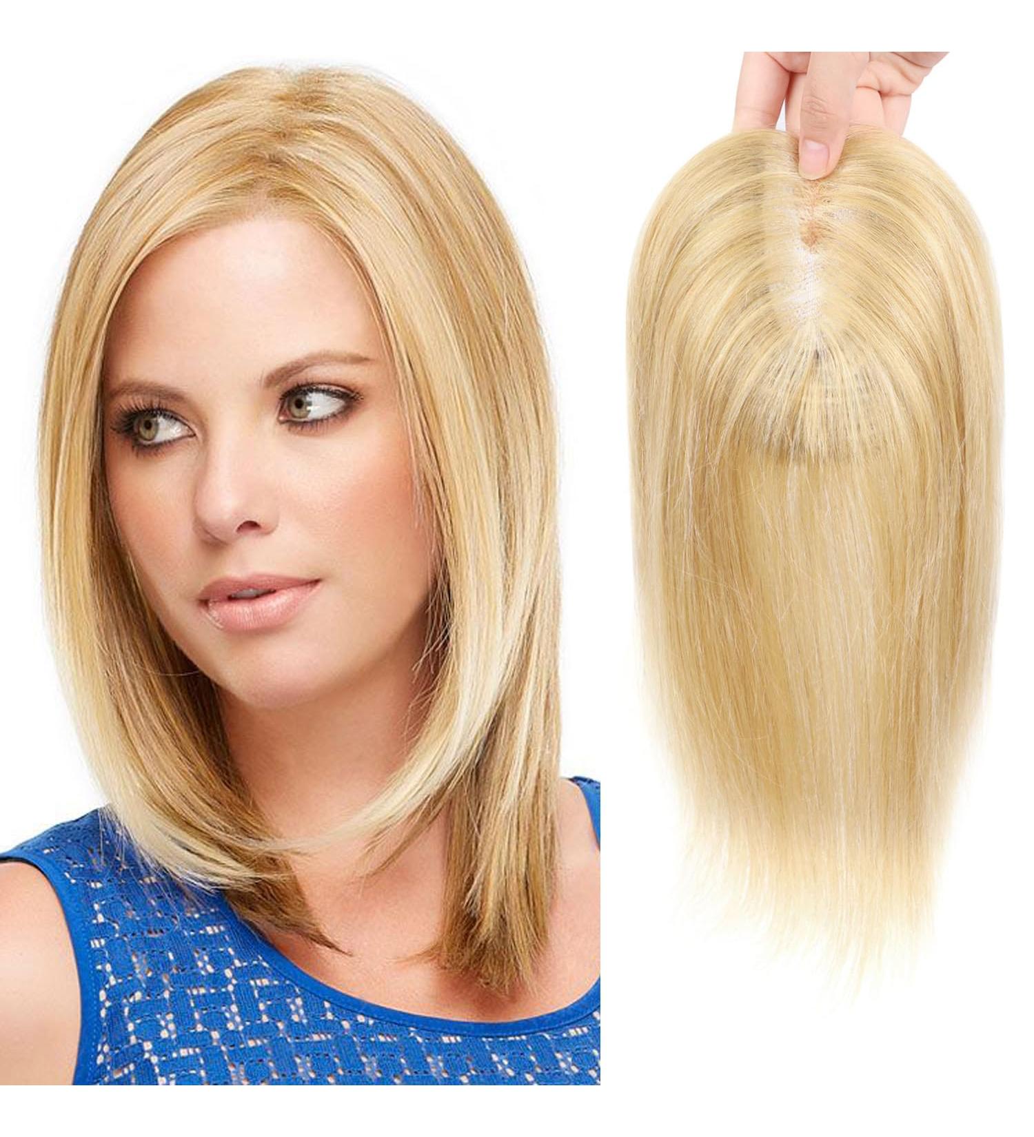 Blonde Human Hair Topper for Women | 10 Inch Thinning Hair Solution | Top Hairpieces Warm Blonde with Highlights - Buy Online on GoSupps.com