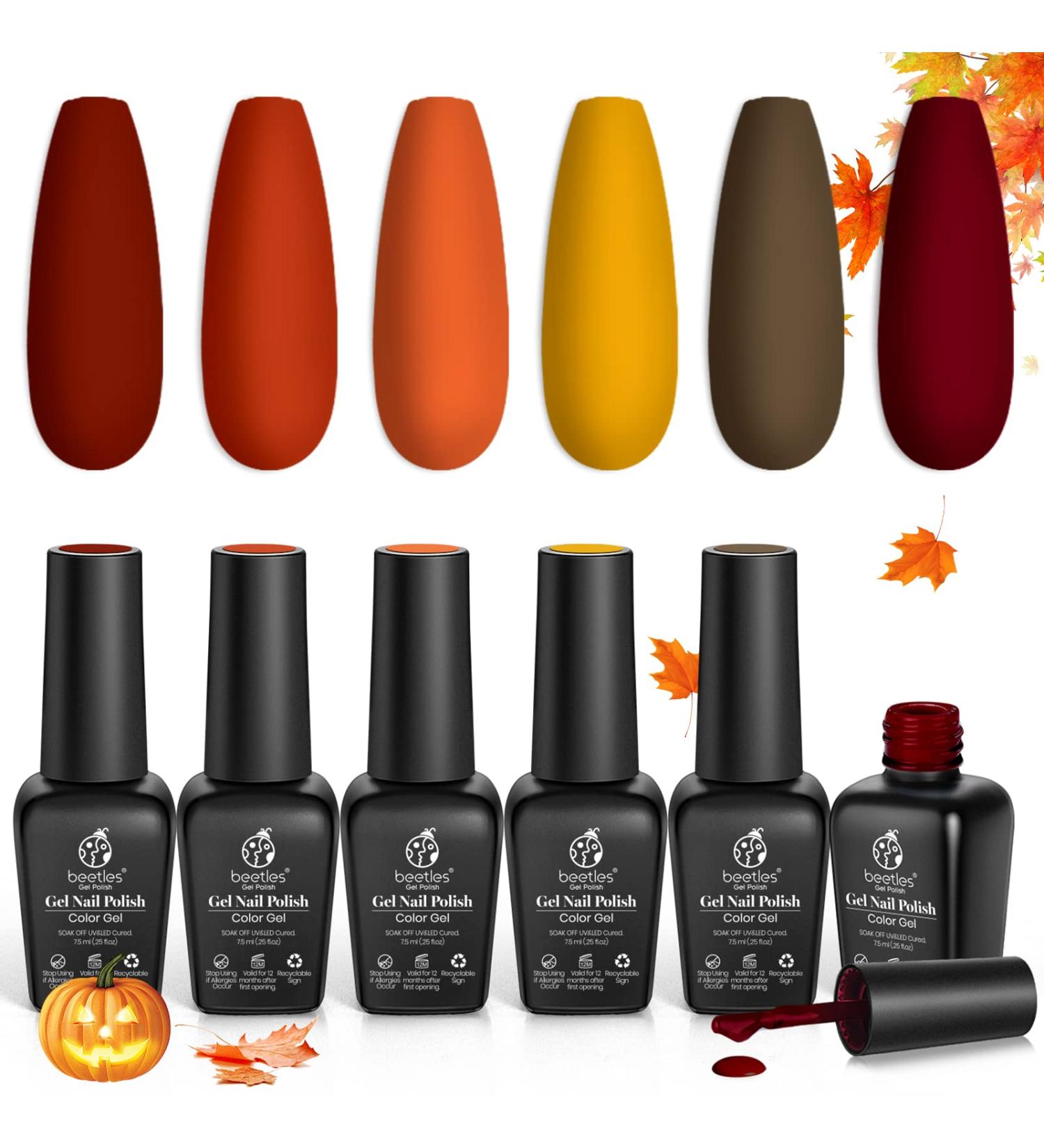 Beetles Gold Yellow Gel Nail Polish Set - 6 Colors for Autumn Nail Art | Soak Off, with Nail Lamp Kit - DIY Manicure Salon at Home - Buy Online on GoSupps.com