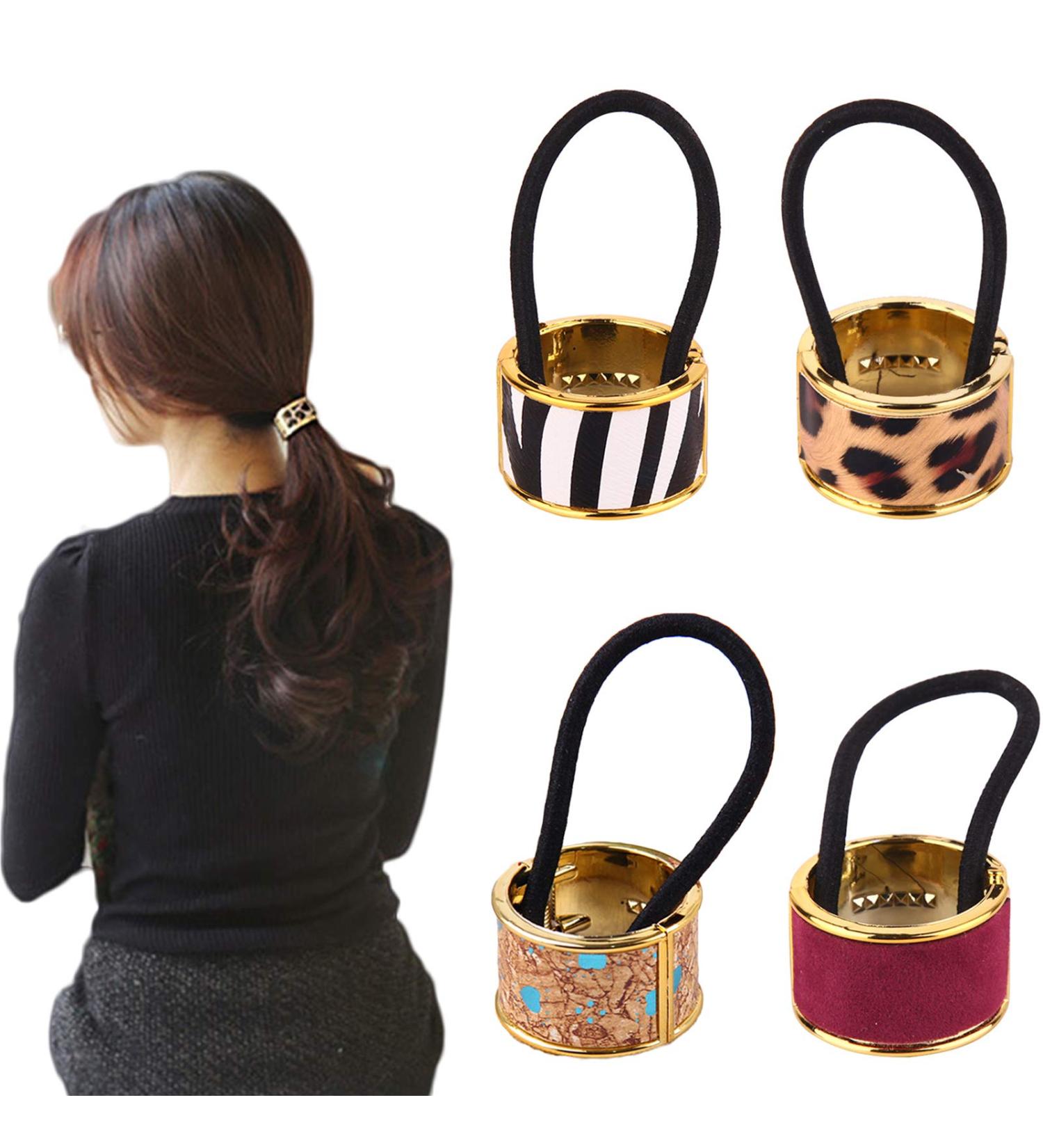Shop Stylish Hair Tie Rings & Ponytail Holders | Elastic Hair Cuffs for Everyday & Travel | Fashion Colors: Wine Red Black & White Leopard Marble - Buy Online on GoSupps.com