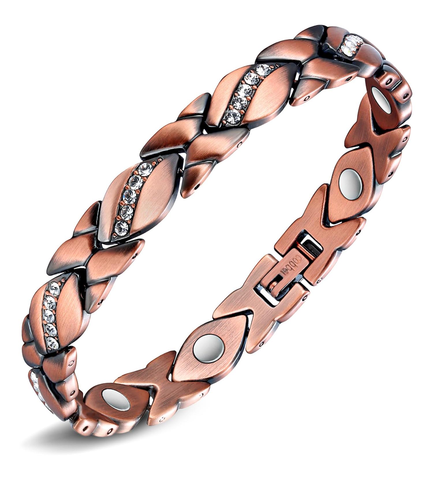 Jeracol Women's Copper Magnetic Bracelet with Crystals - Adjustable Size Wristband with Removal Tool | Stylish Jewelry Gift Box - Buy Online on GoSupps.com