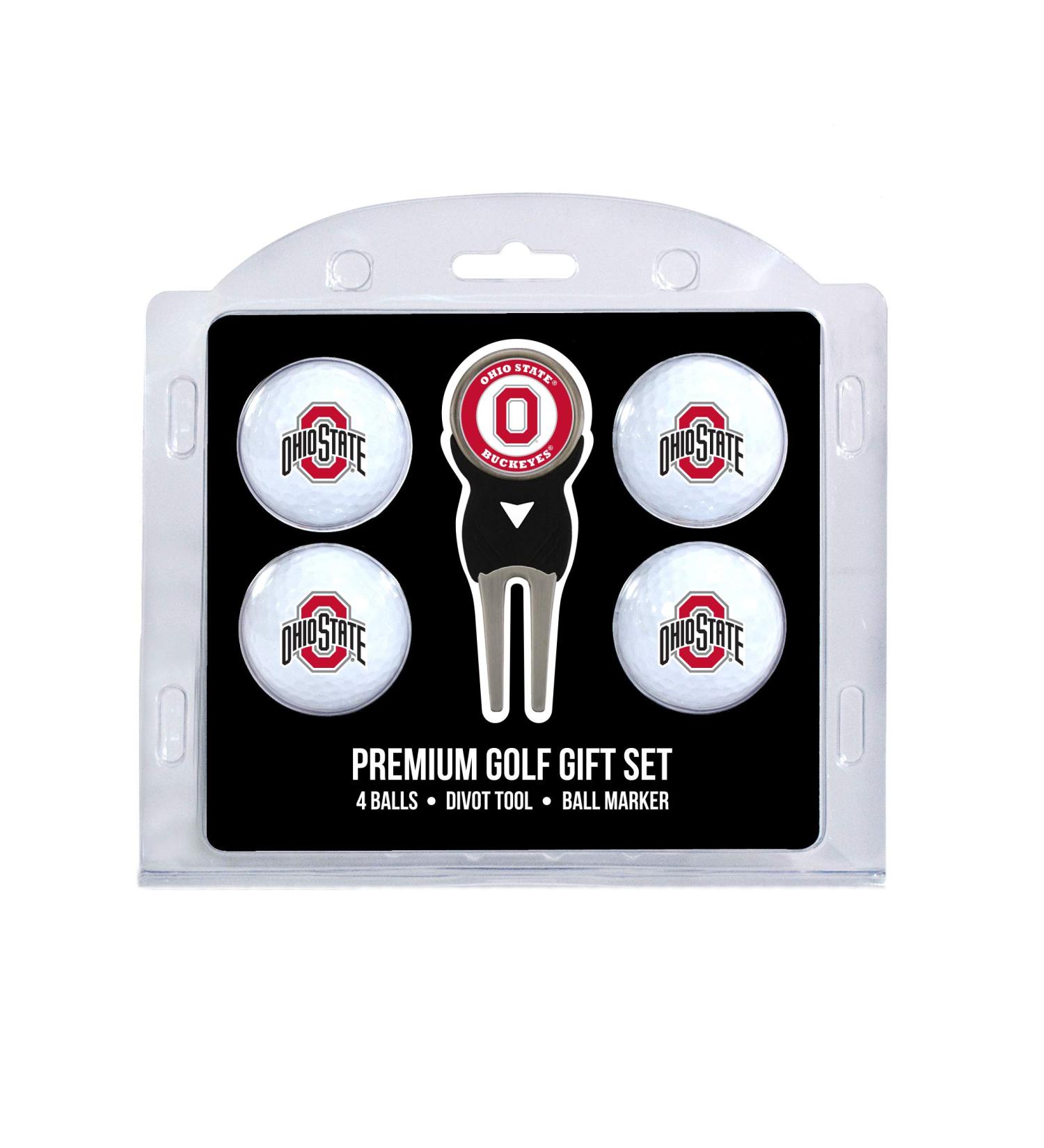 Team Golf NCAA Ohio State Buckeyes Regulation Size Golf Balls (4 Count) & Divot Tool with Removable Double-Sided Magnetic Marker