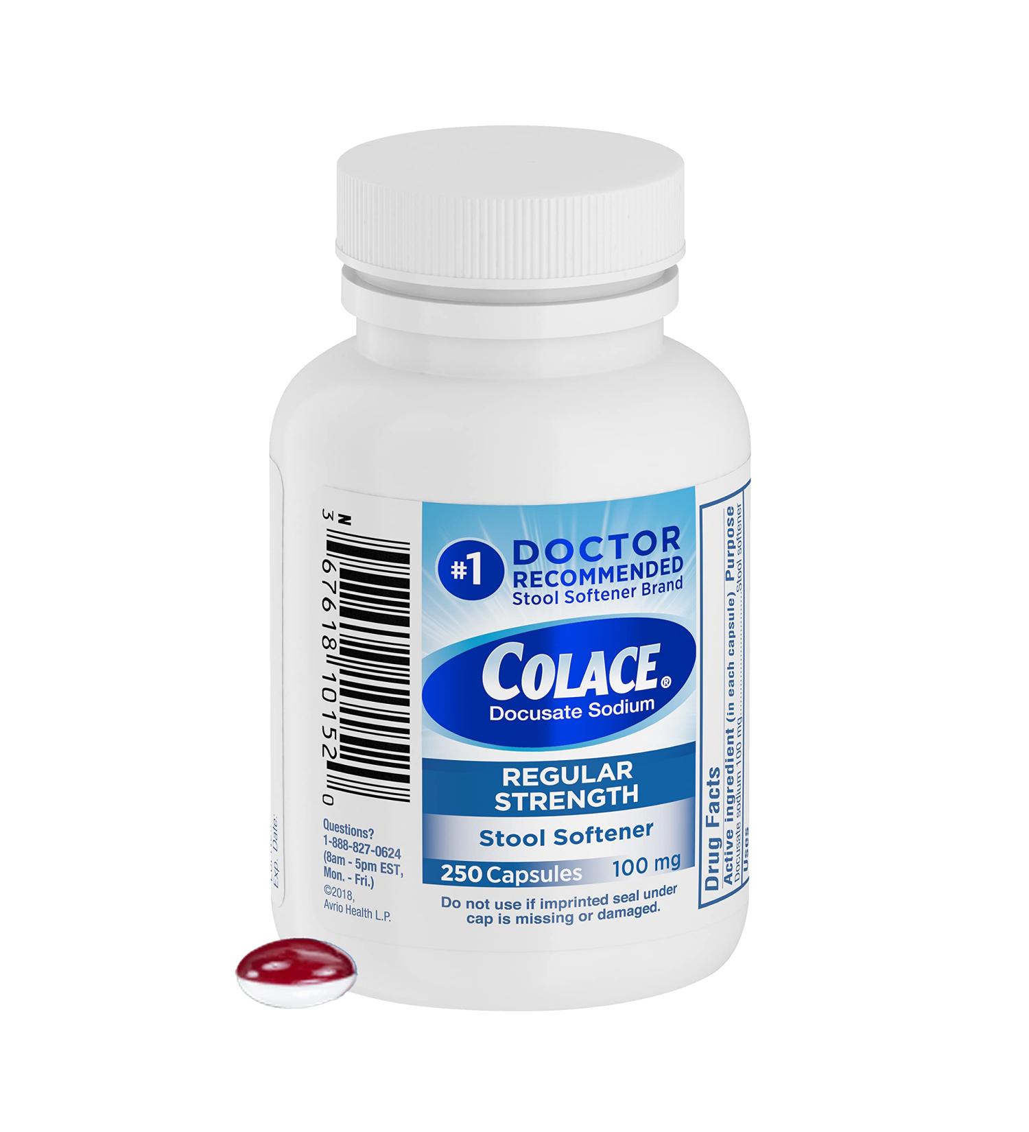 Colace Regular Strength Stool Softener 100mg Capsules - 250 Count Pack for Gentle Relief | Docusate Sodium Stool Softener - Buy Online on GoSupps.com